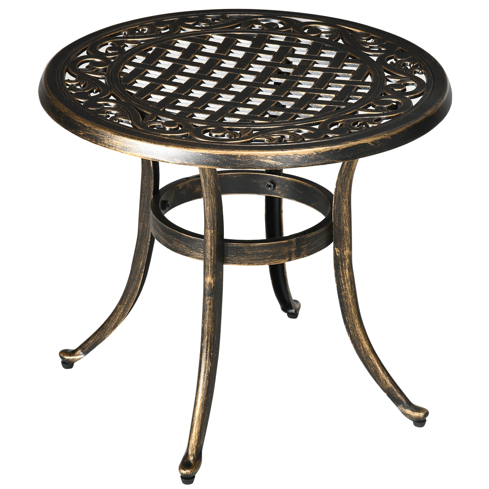 Round Outdoor Side Table, Cast Aluminum Frame, Ø60 x H52.5 cm (Ø24 x 20.7 in), 60 kg (132 lb) Capacity — Bronze