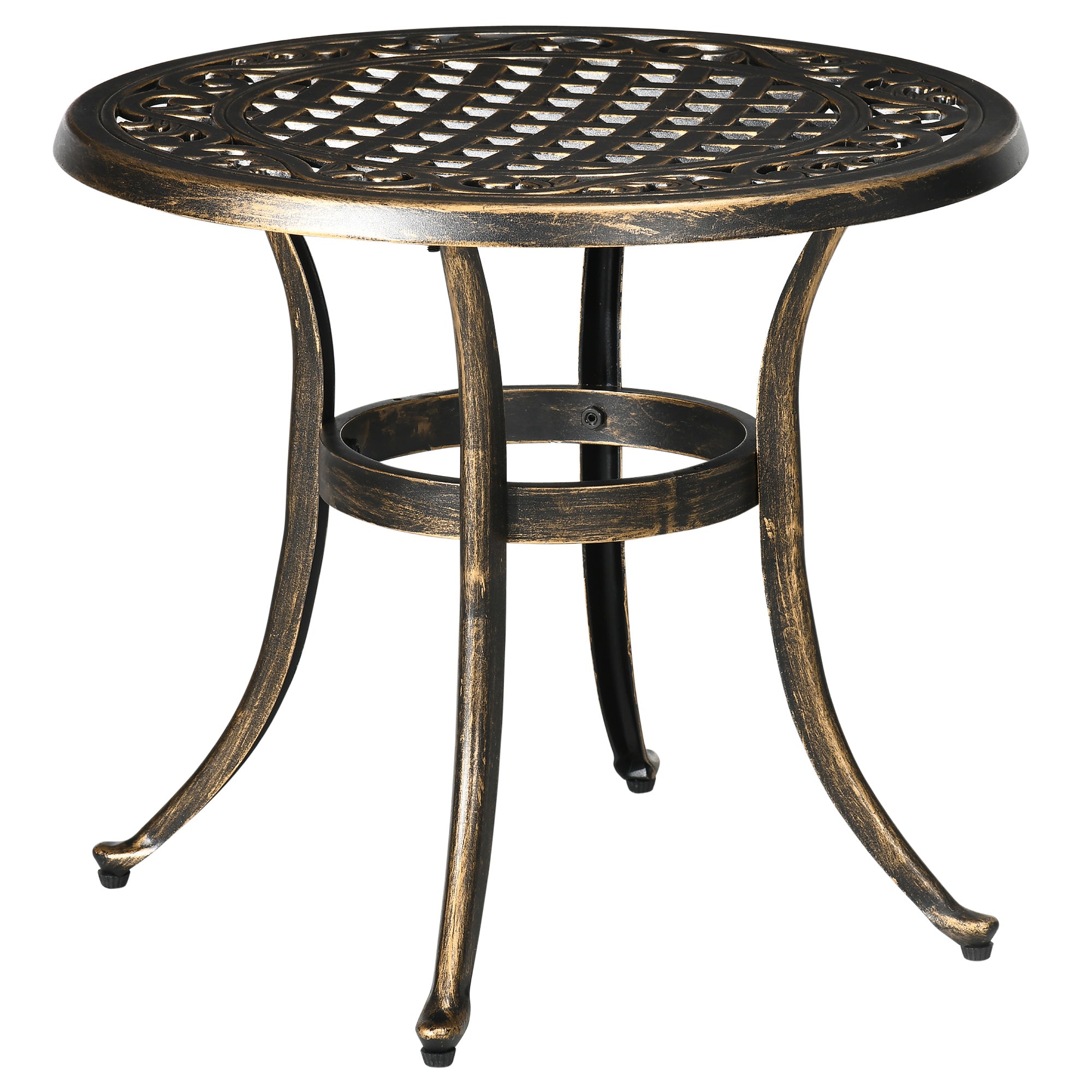 Round Outdoor Side Table, Cast Aluminum Frame, Ø60 x H52.5 cm (Ø24 x 20.7 in), 60 kg (132 lb) Capacity — Bronze