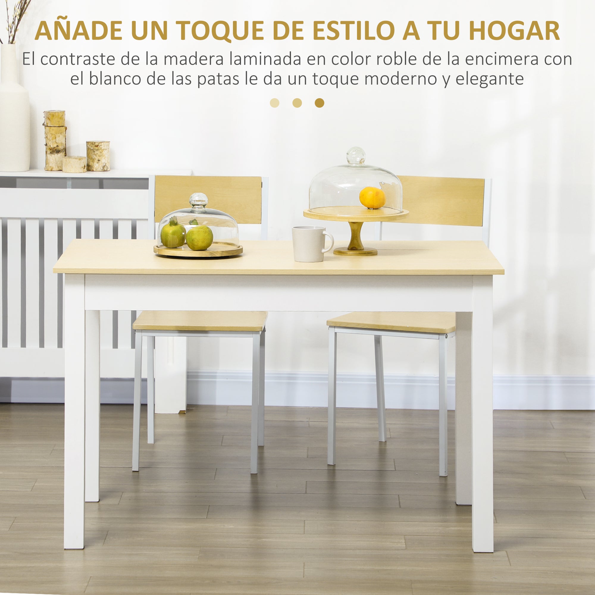 Dining Table for 4-6 People Rectangular Modern Style Kitchen Table with Wood Melamine Board Load 50 kg Oak and White