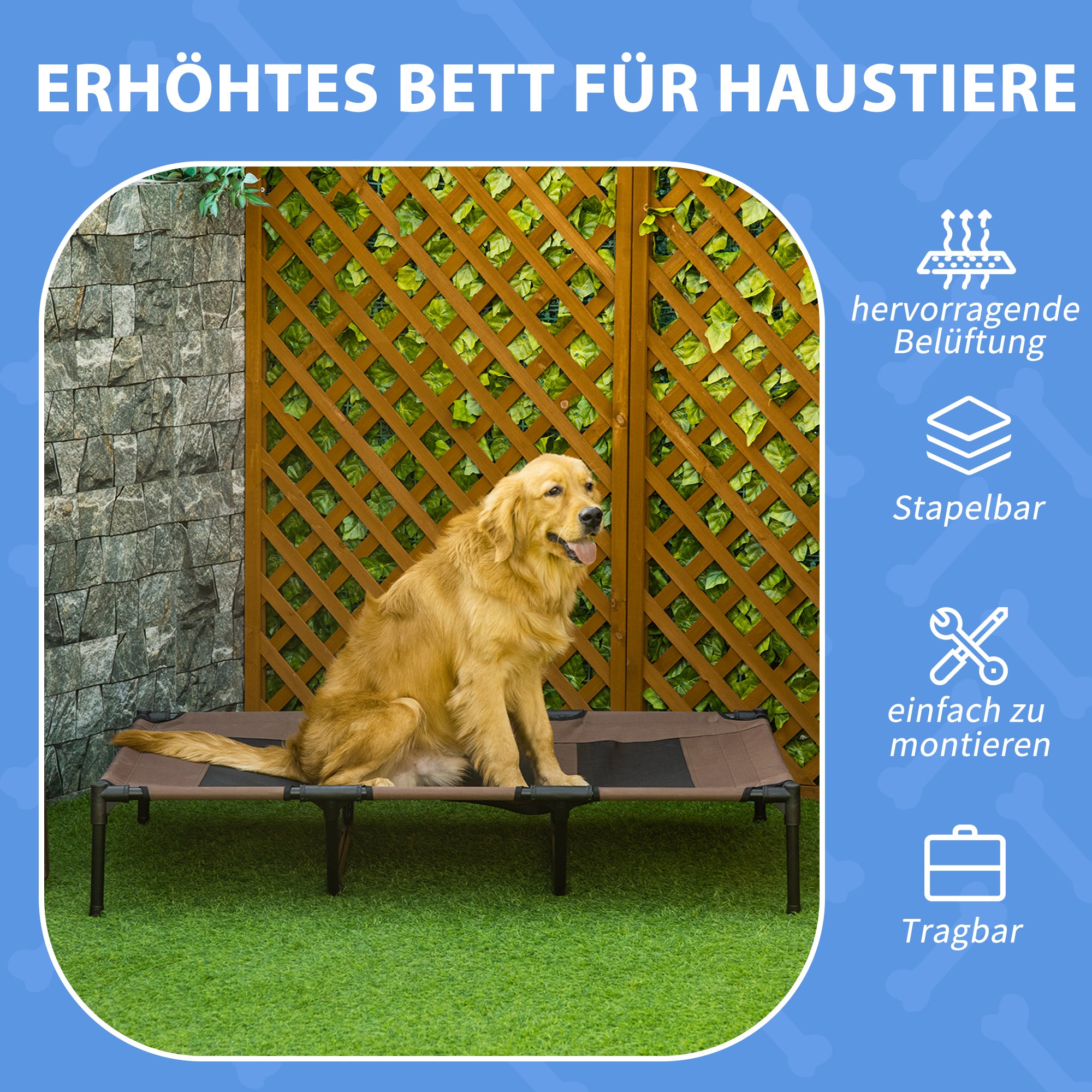 Elevated Dog Bed Outdoor, Cooling Pet Cot for Large Dogs, Washable Mesh with Sturdy Metal Frame, Pet Bed for Travel Garden Outdoor, 122 x 92 x 23 cm, Coffee Brown