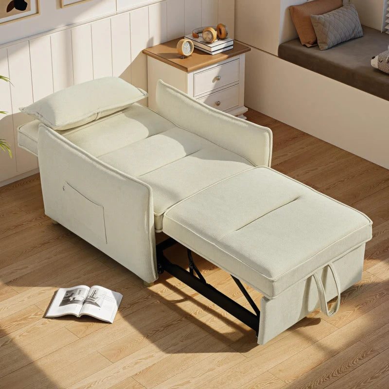 HOMCOM Πολυθρόνα-κρεβάτι 3-σε-1 — Ανακλινόμενη έως 180°, Φαρδιά Θέση, Chenille, Κρεμ