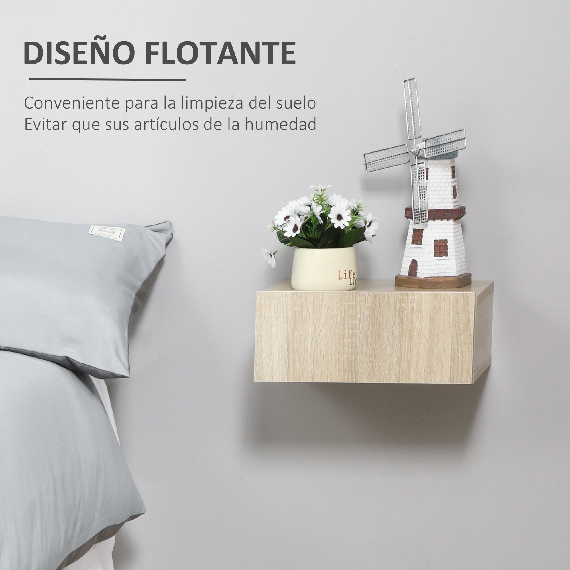 Set of 2 Floating Bedside Tables with 1 Drawer Wall Mounted Design Modern Style for Bedroom 40x30x15 cm Natural