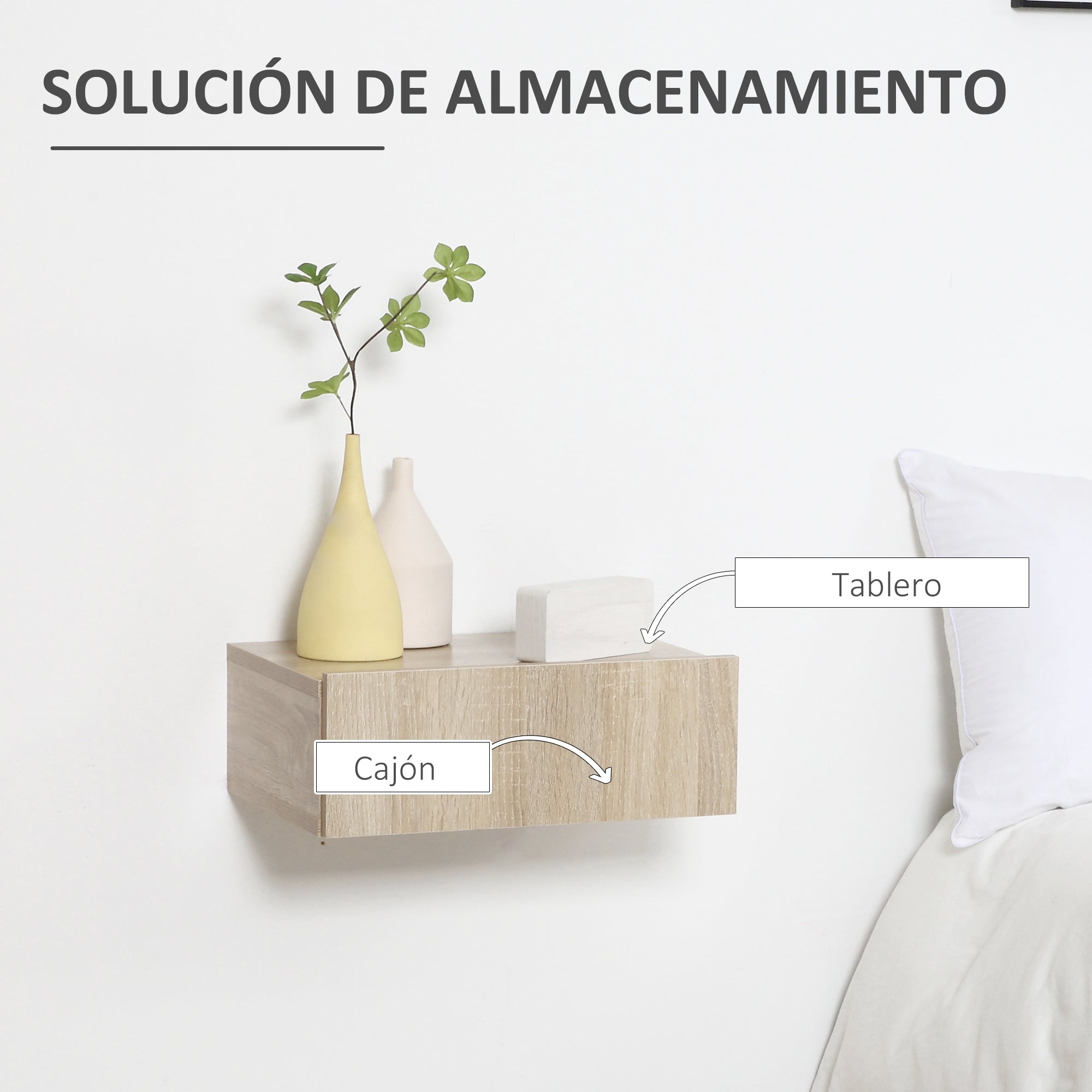 Set of 2 Floating Bedside Tables with 1 Drawer Wall Mounted Design Modern Style for Bedroom 40x30x15 cm Natural