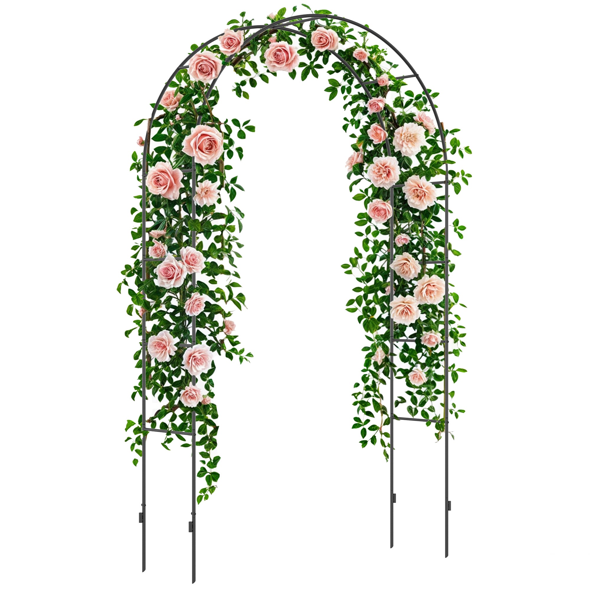 Metal Rose Arch Trellis for Climbing Plants Garden Arch with Pointed Design Metal Structure Arbor Trellis for Roses Archway for Garden 140 x 40 x 240 cm Black