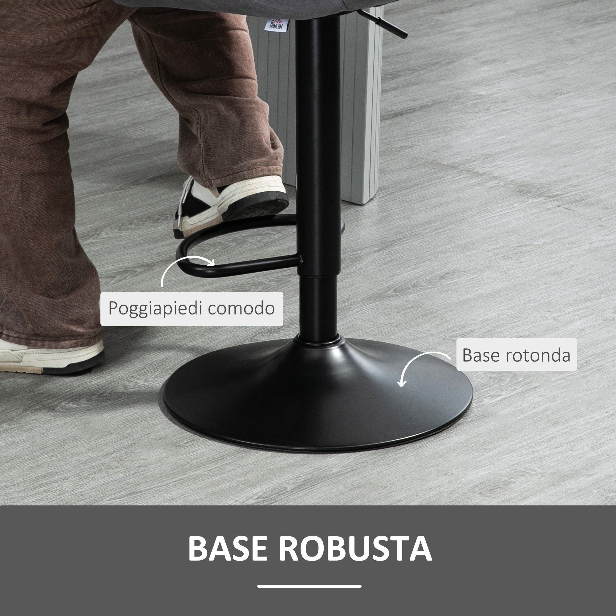 Set of 2 Height-Adjustable Bar Stools with Ergonomic Seat and Footrest, High Stools in Velvet Effect and Metal, 47x51.5x92-114 cm, Gray