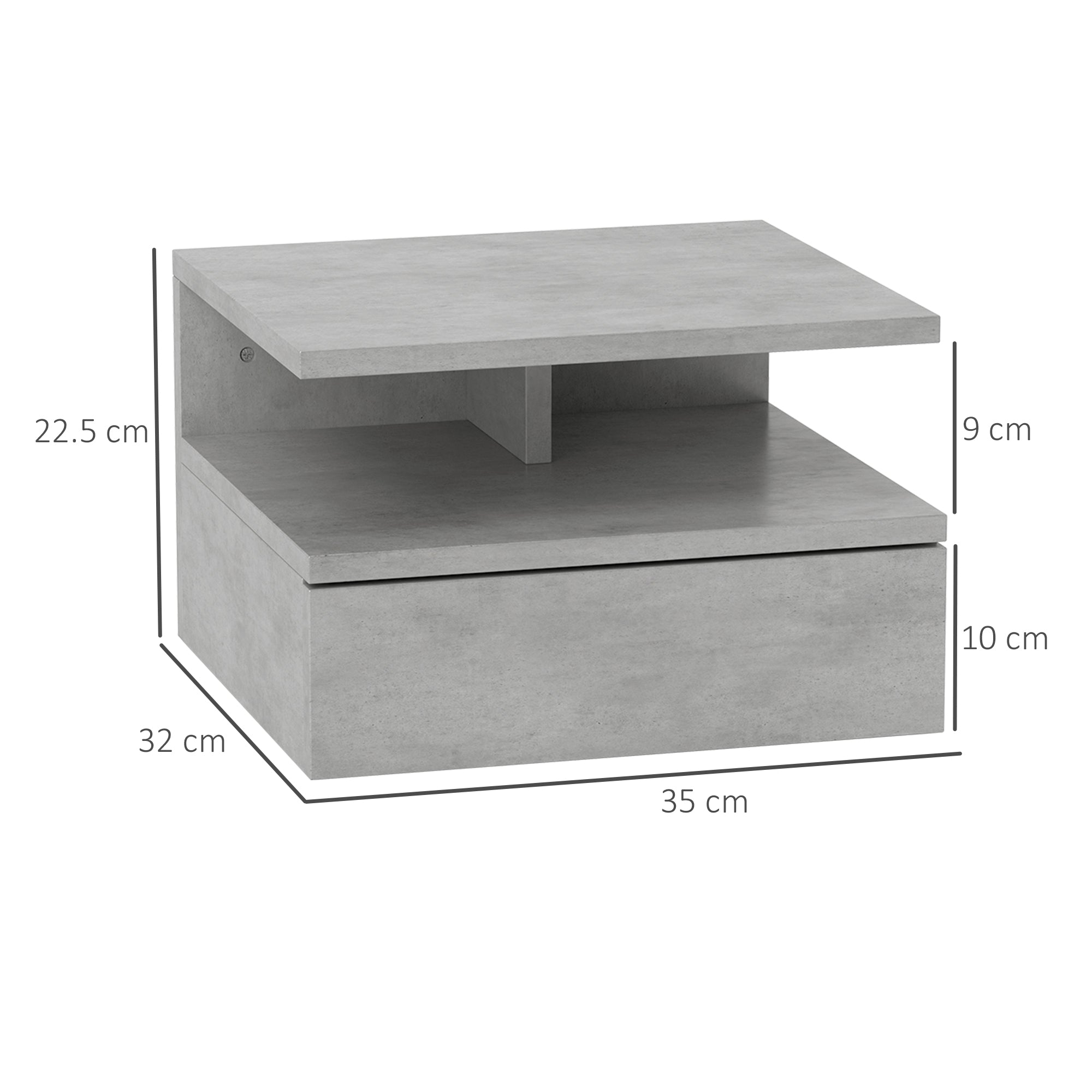 Set of 2 Modern Hanging Bedside Tables for Bedroom, Bedside Tables with Drawer and Top Shelf in Wood, 35x32x22.5cm, Gray