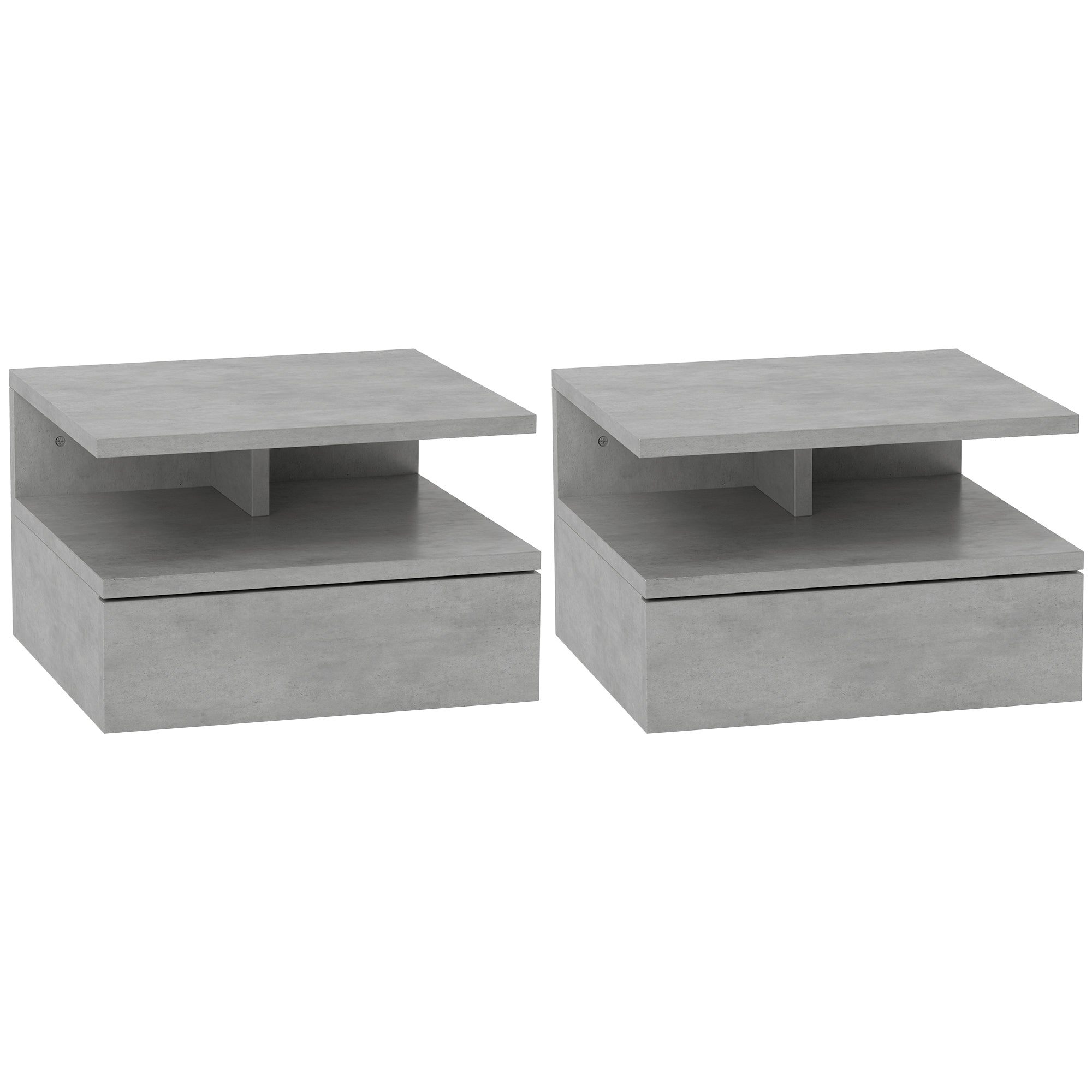 Set of 2 Modern Hanging Bedside Tables for Bedroom, Bedside Tables with Drawer and Top Shelf in Wood, 35x32x22.5cm, Gray