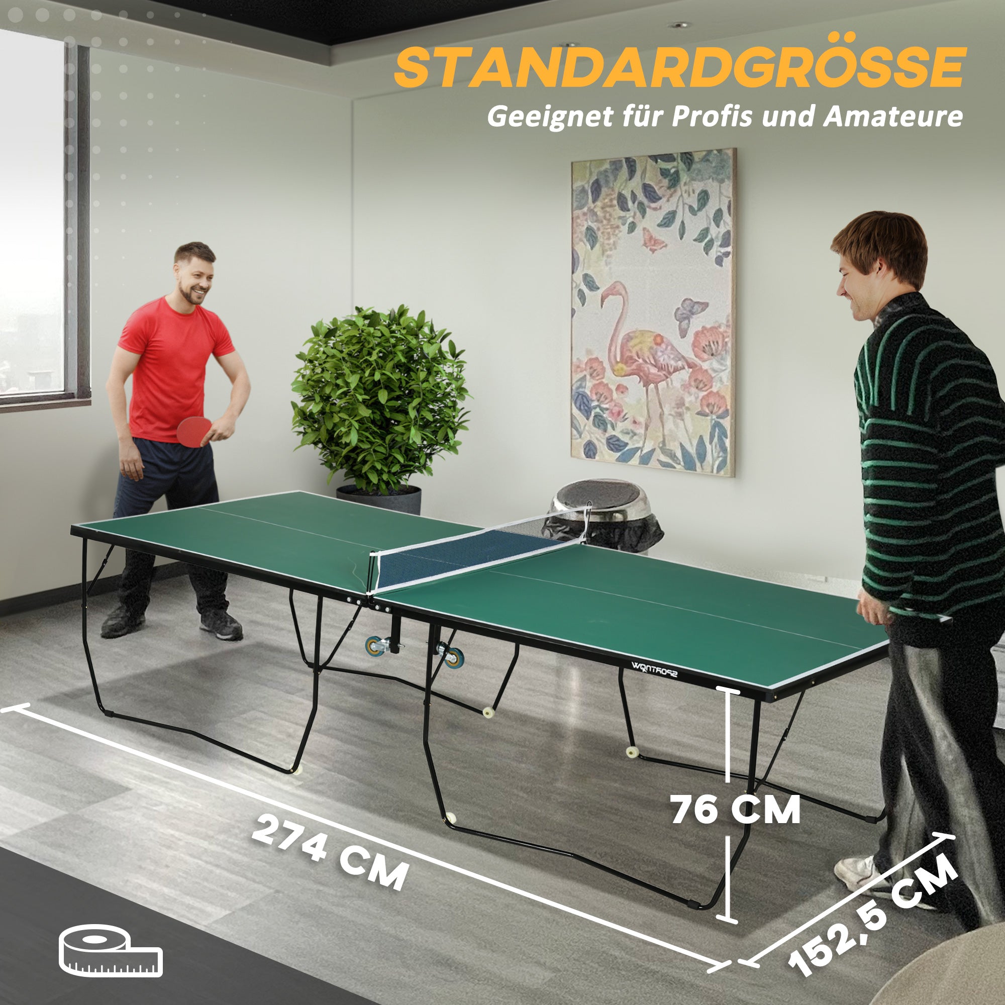 SPORTNOW Table Tennis Table, Foldable Table Tennis Table including Table Tennis Net, Wheels, 2 Table Tennis Rackets, and 3 Balls, Steel, Green, Table Tennis Table for Outdoor Indoor 274 x 152.5 x 76 cm Green
