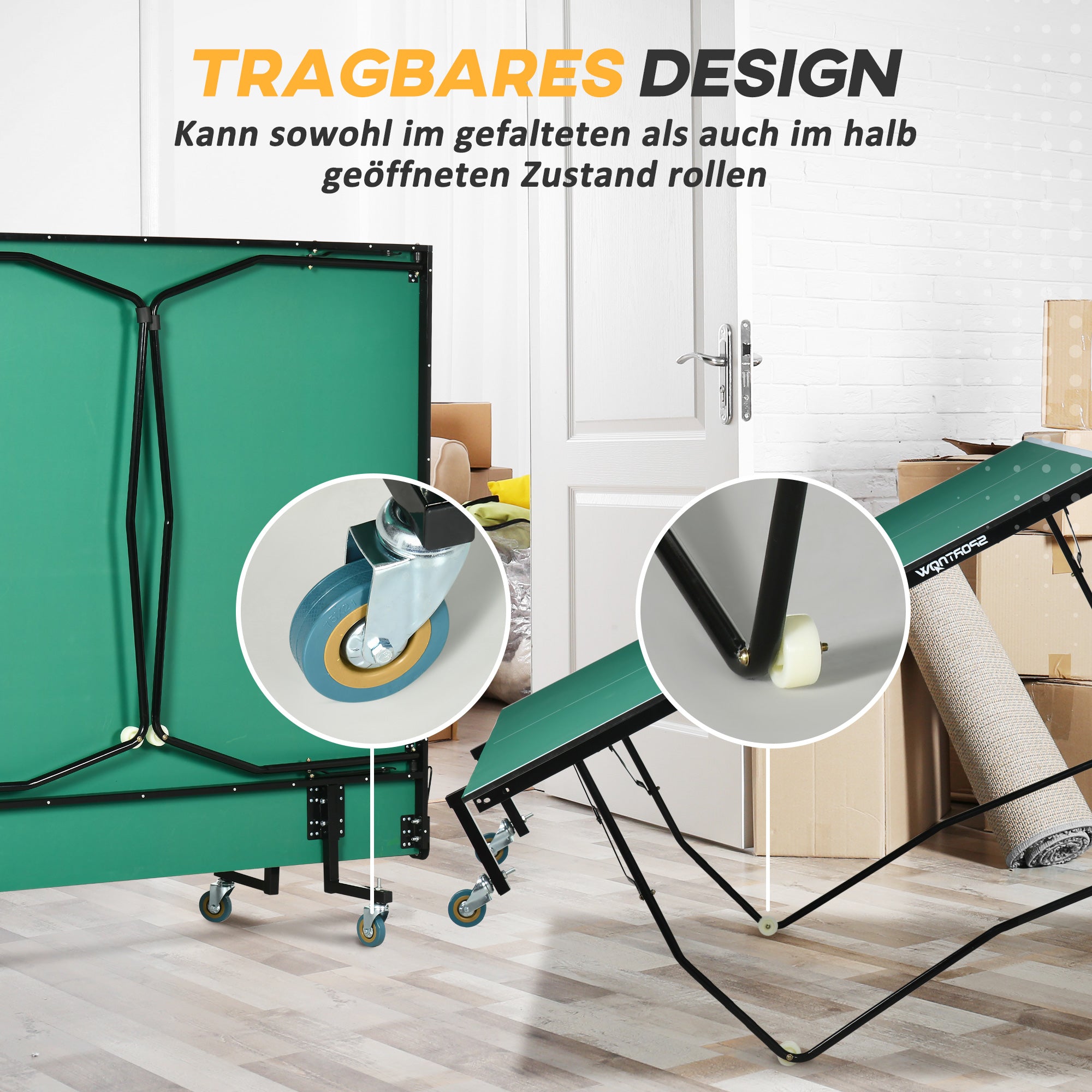 SPORTNOW Table Tennis Table, Foldable Table Tennis Table including Table Tennis Net, Wheels, 2 Table Tennis Rackets, and 3 Balls, Steel, Green, Table Tennis Table for Outdoor Indoor 274 x 152.5 x 76 cm Green