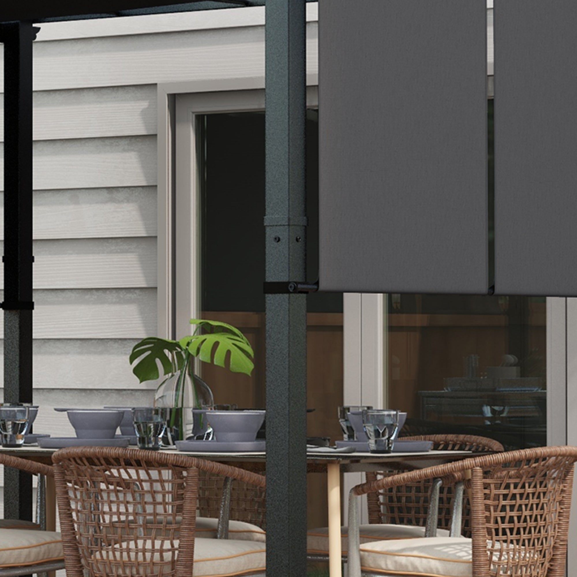 Pavilion approx. 3.5 x 3 m Pergola, Patio Roof, Terrace Cover with Side Wall, for Garden, Terrace, Dark Gray