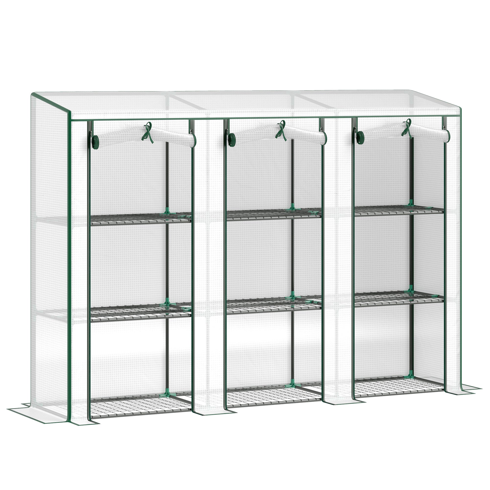 3-Tier PVC Garden Greenhouse with Steel Frame, 2 Roll-Up Zip Doors — 215 x 46 x 151 cm (84.6" x 18.1" x 59.4"), White