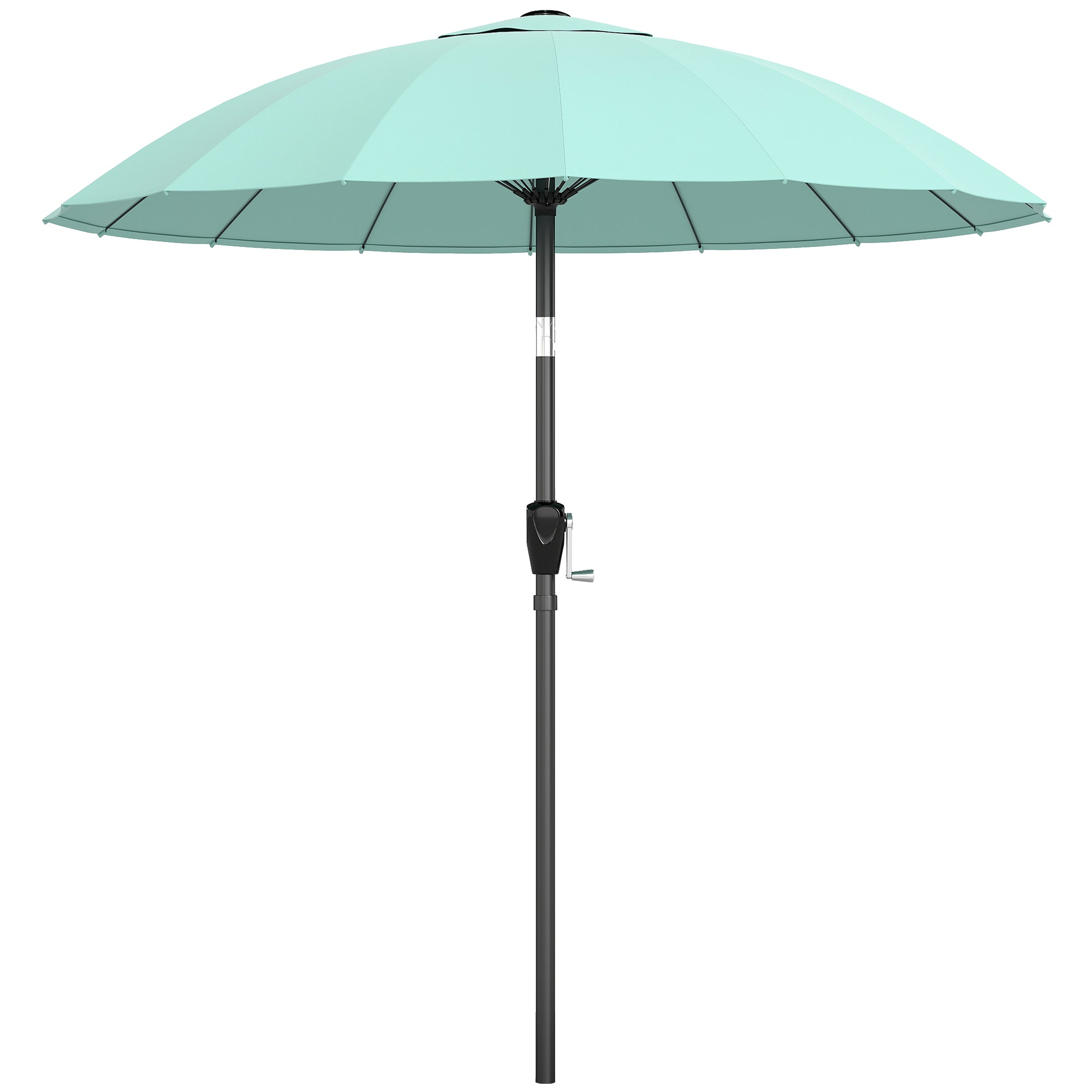 2 m (6.6 ft) Round Outdoor Patio Parasol — Tilting Center Pole, Crank Open, 16 Fiberglass Ribs, 180 g/m² Polyester (≈5.3 oz/yd²), UPF30+, Turquoise