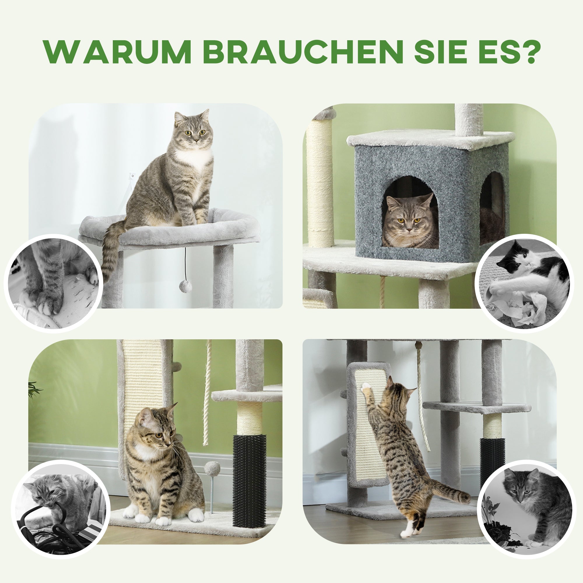 Scratching Post 132 cm Cat Tree with Cat Cave, Play Ball, Cat Scratching Post with Sisal Scratching Columns, for Cats up to 6 kg, Light Gray