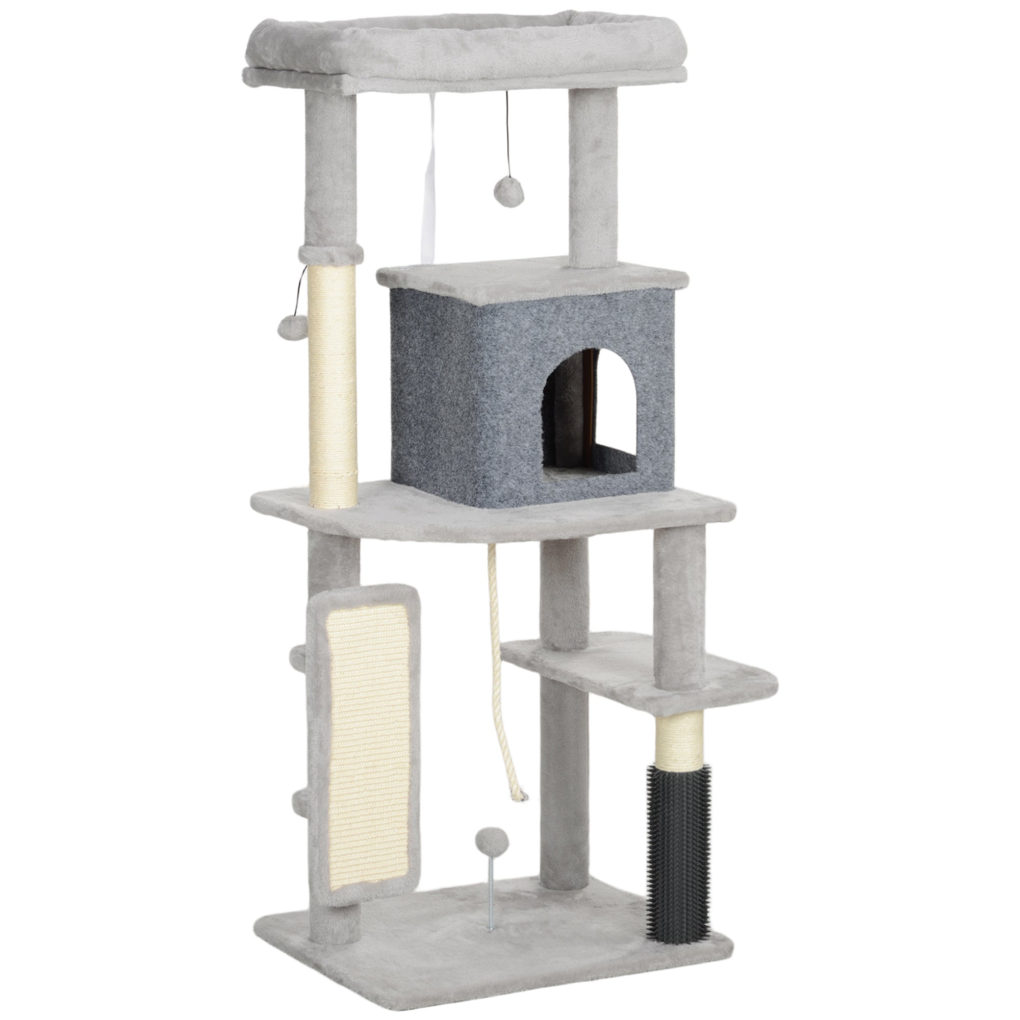 Scratching Post 132 cm Cat Tree with Cat Cave, Play Ball, Cat Scratching Post with Sisal Scratching Columns, for Cats up to 6 kg, Light Gray