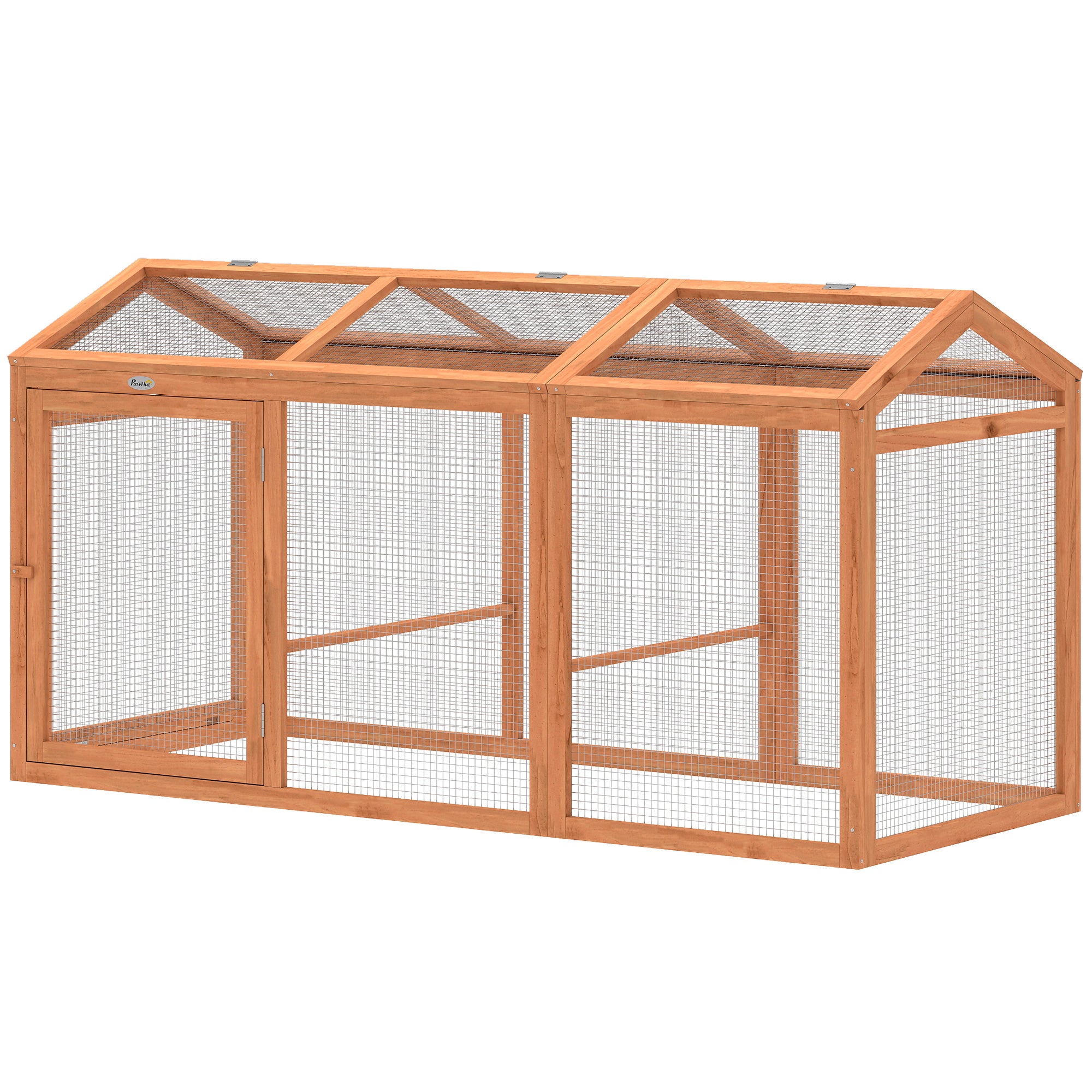 Chicken Coop 156 x 70.5 x 84 cm Run with Roost, Double Doors, Wood & Metal Enclosure, Outdoor Run for 4 Chickens, Orange