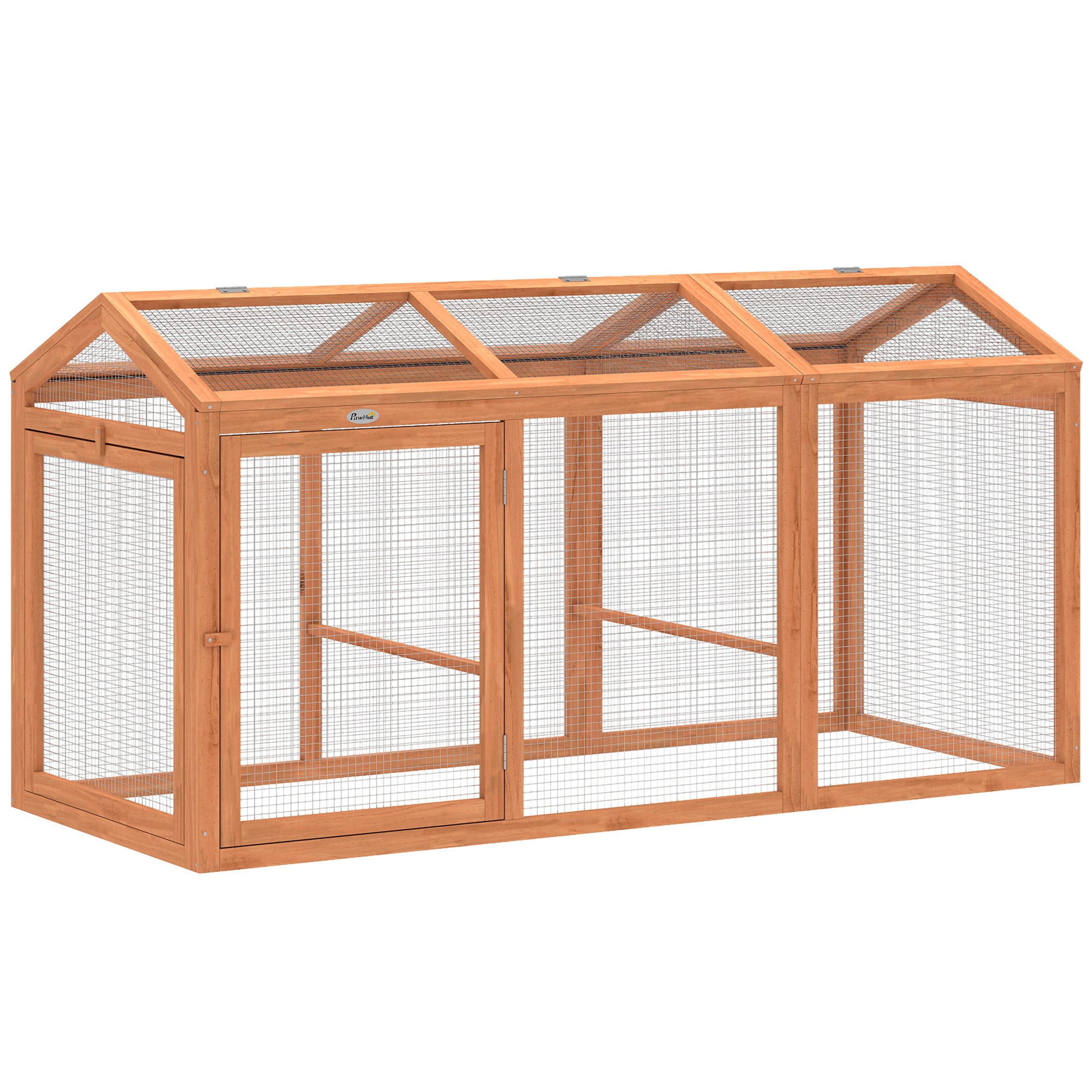 Chicken Coop 156 x 70.5 x 84 cm Run with Roost, Double Doors, Wood & Metal Enclosure, Outdoor Run for 4 Chickens, Orange