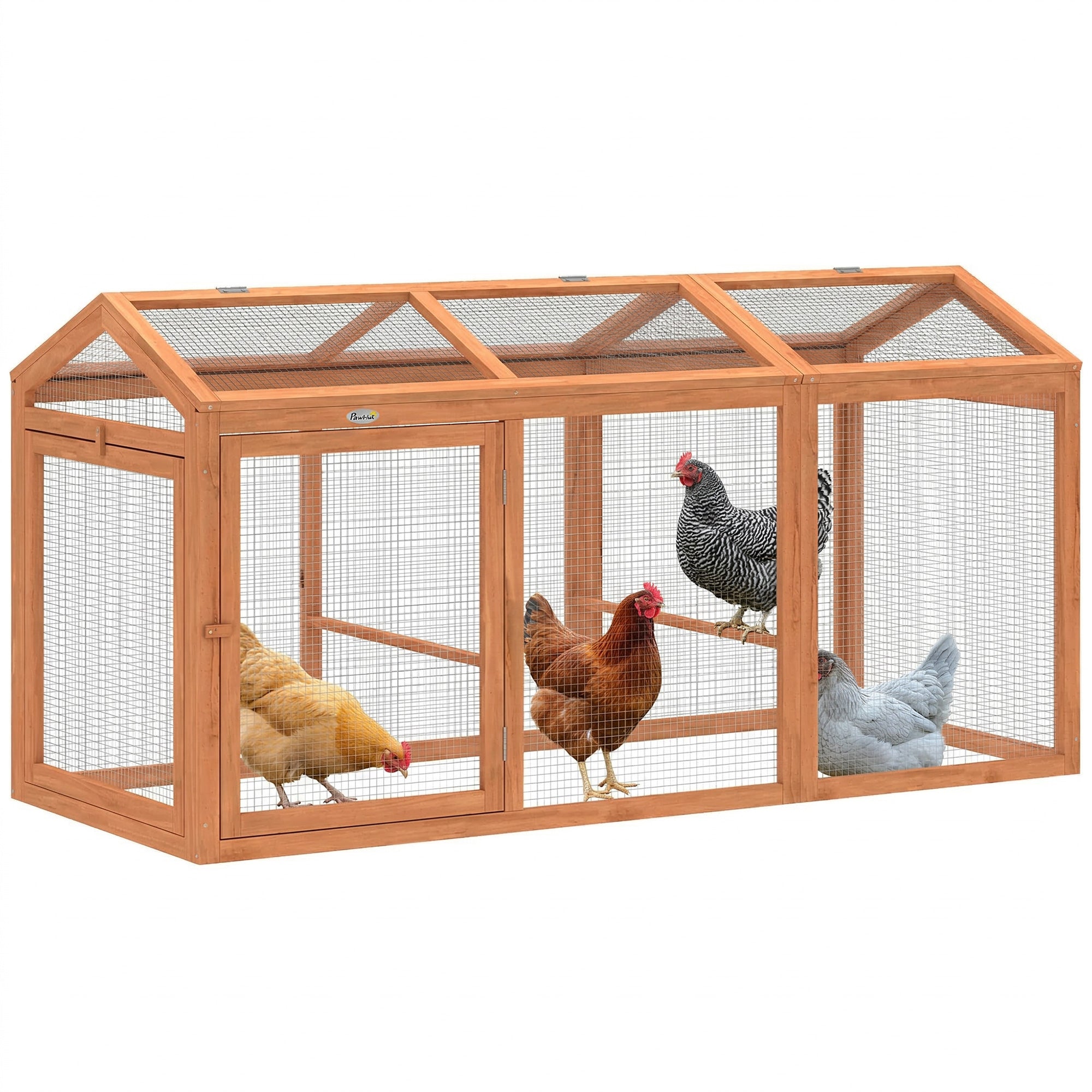 Chicken Coop 156 x 70.5 x 84 cm Run with Roost, Double Doors, Wood & Metal Enclosure, Outdoor Run for 4 Chickens, Orange