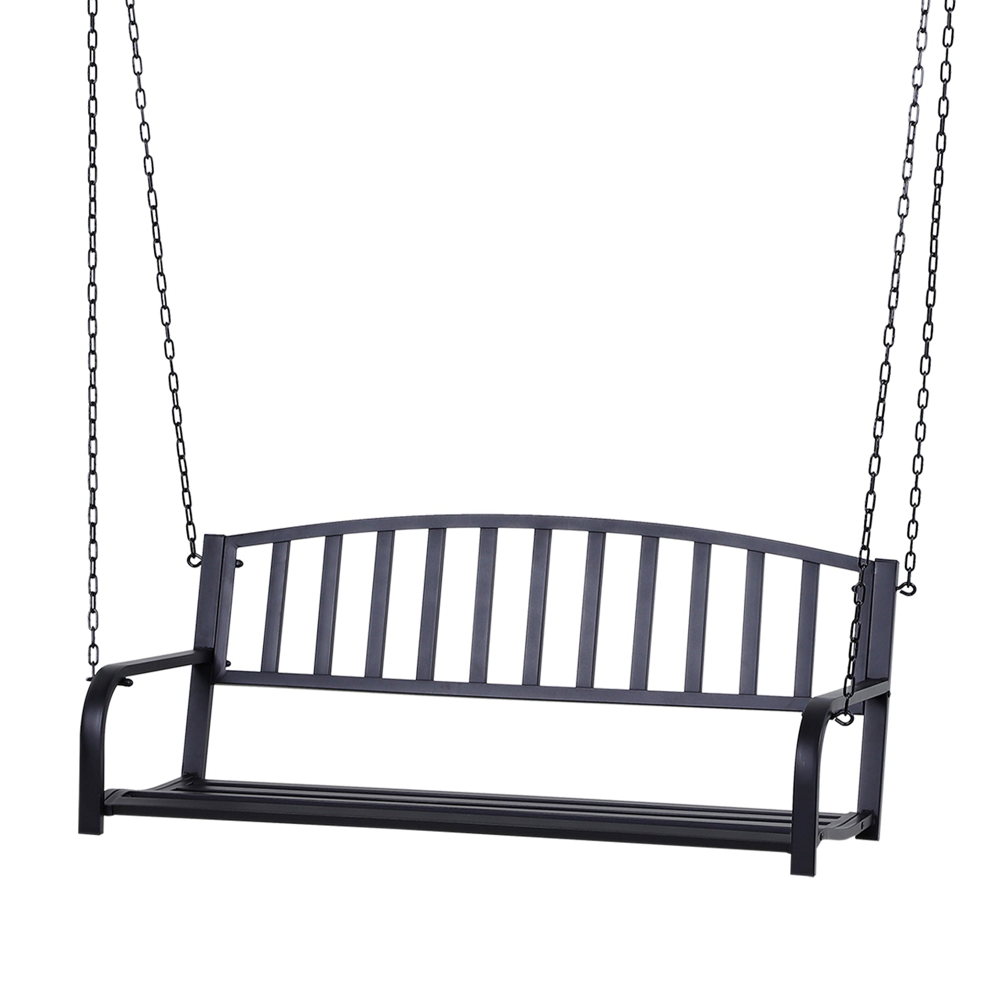 Hanging Bench 2-Seater Garden Swing Swing Bench Hollywood Swing Suspended Bench with Chains Metal Black 127 x 60 x 53 cm