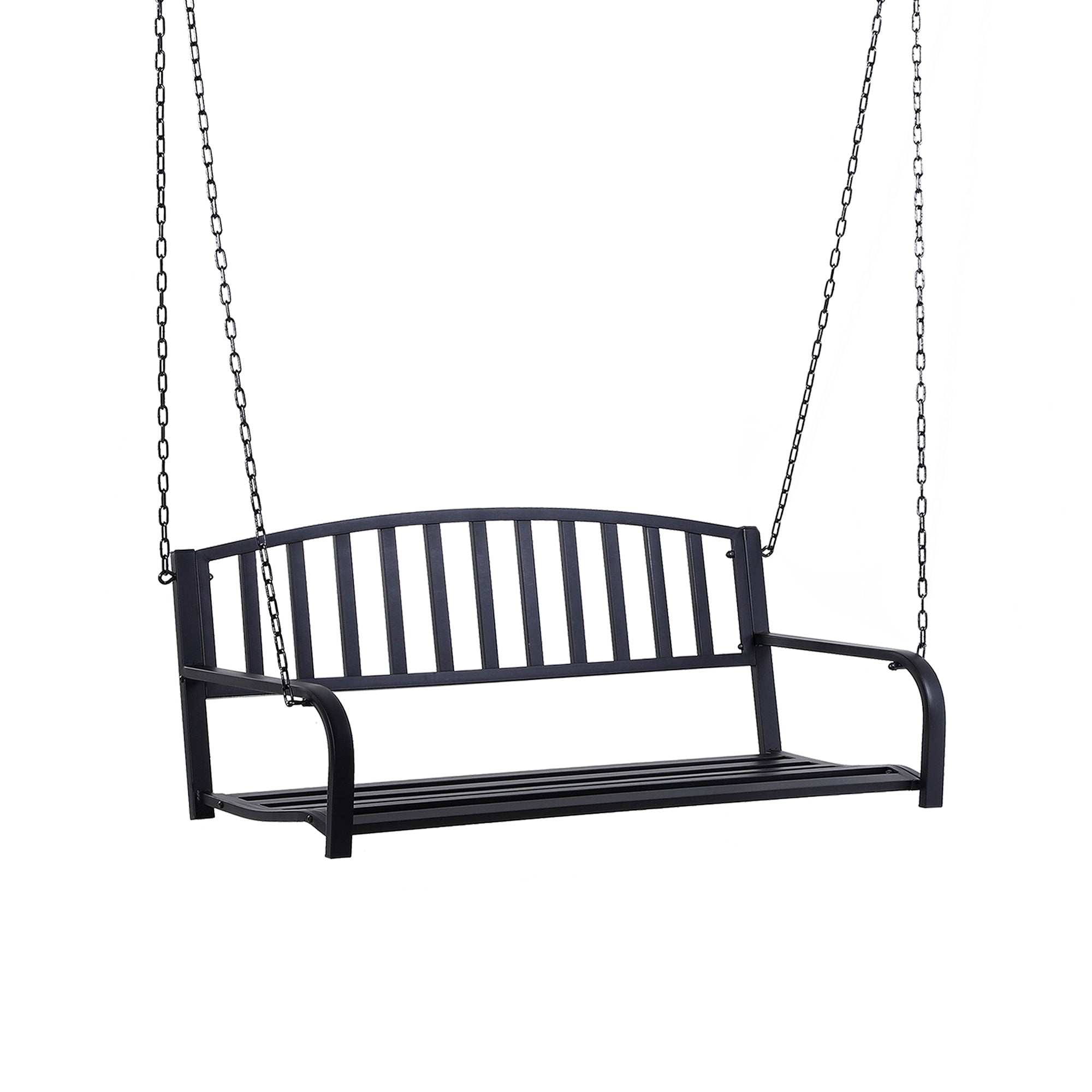 Hanging Bench 2-Seater Garden Swing Swing Bench Hollywood Swing Suspended Bench with Chains Metal Black 127 x 60 x 53 cm