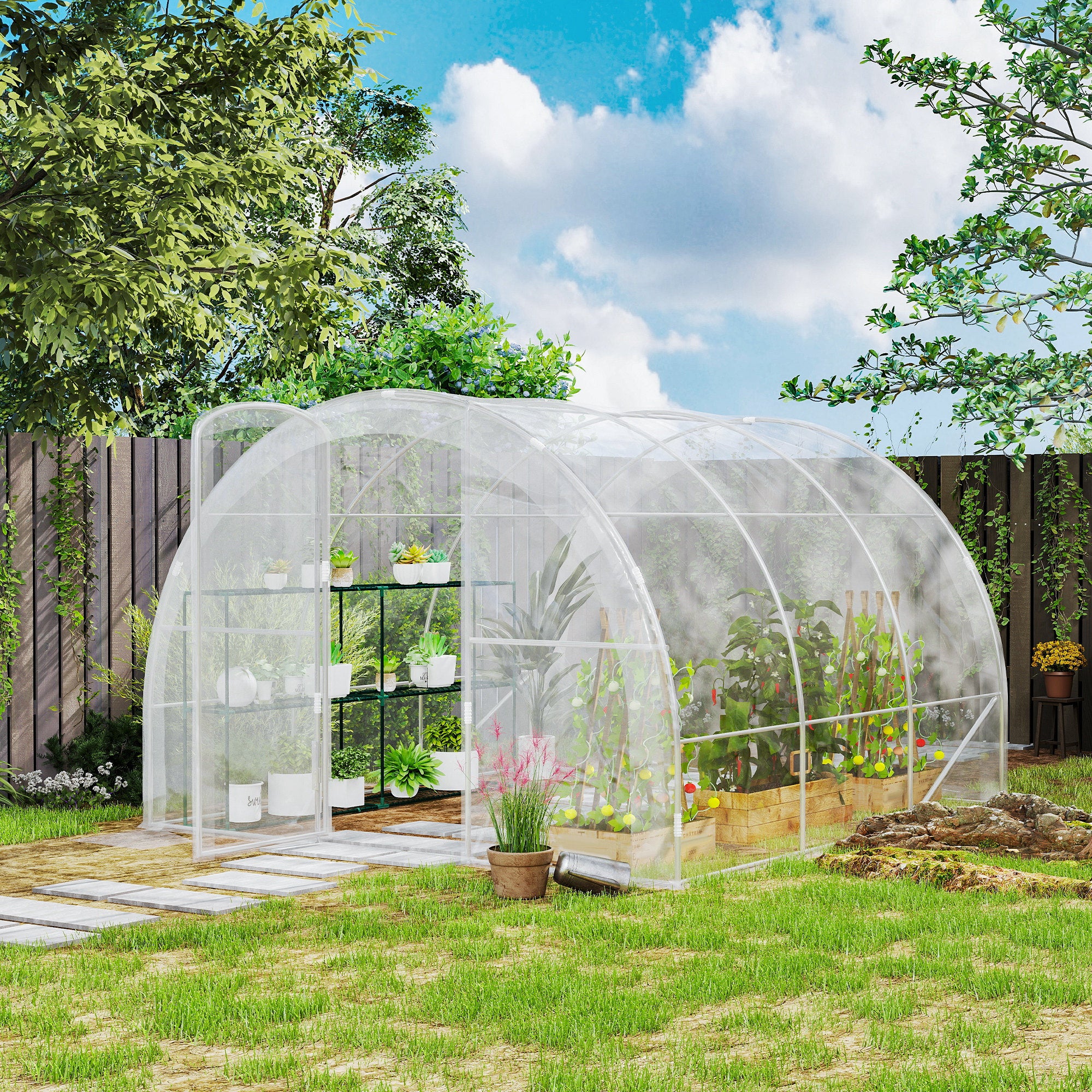 Garden Tunnel Greenhouse 3 x 3 x 2m 97 ft² with Hinged Door PE 150g/m² Cover for Vegetables Plants Flowers