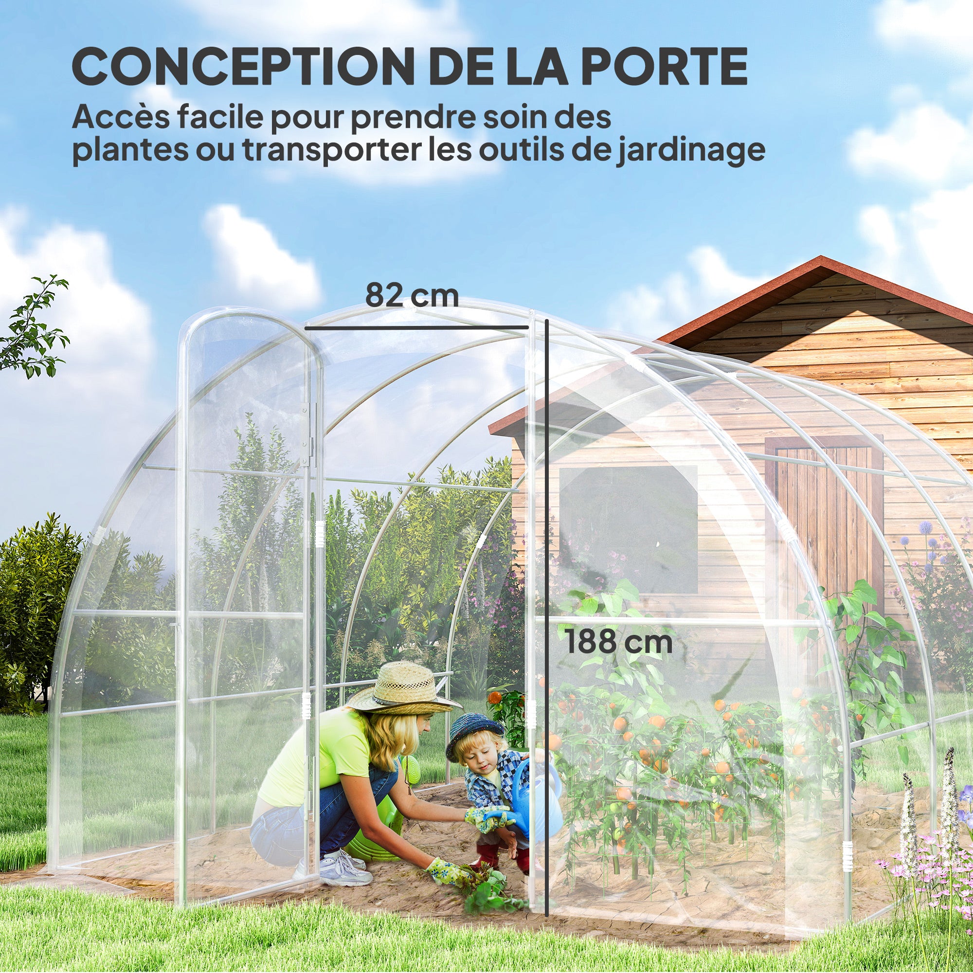 Garden Tunnel Greenhouse 3 x 3 x 2m 97 ft² with Hinged Door PE 150g/m² Cover for Vegetables Plants Flowers
