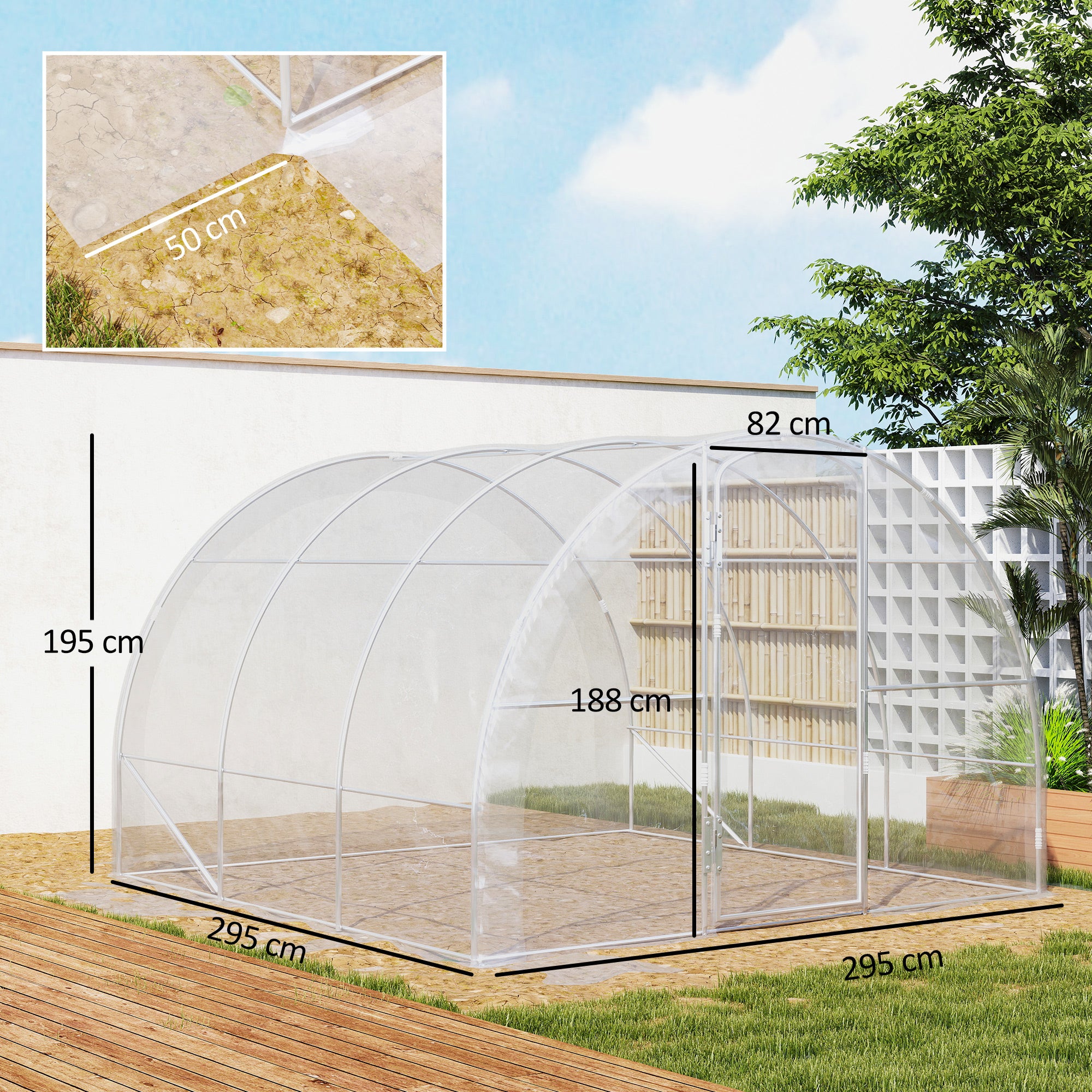 Garden Tunnel Greenhouse 3 x 3 x 2m 97 ft² with Hinged Door PE 150g/m² Cover for Vegetables Plants Flowers