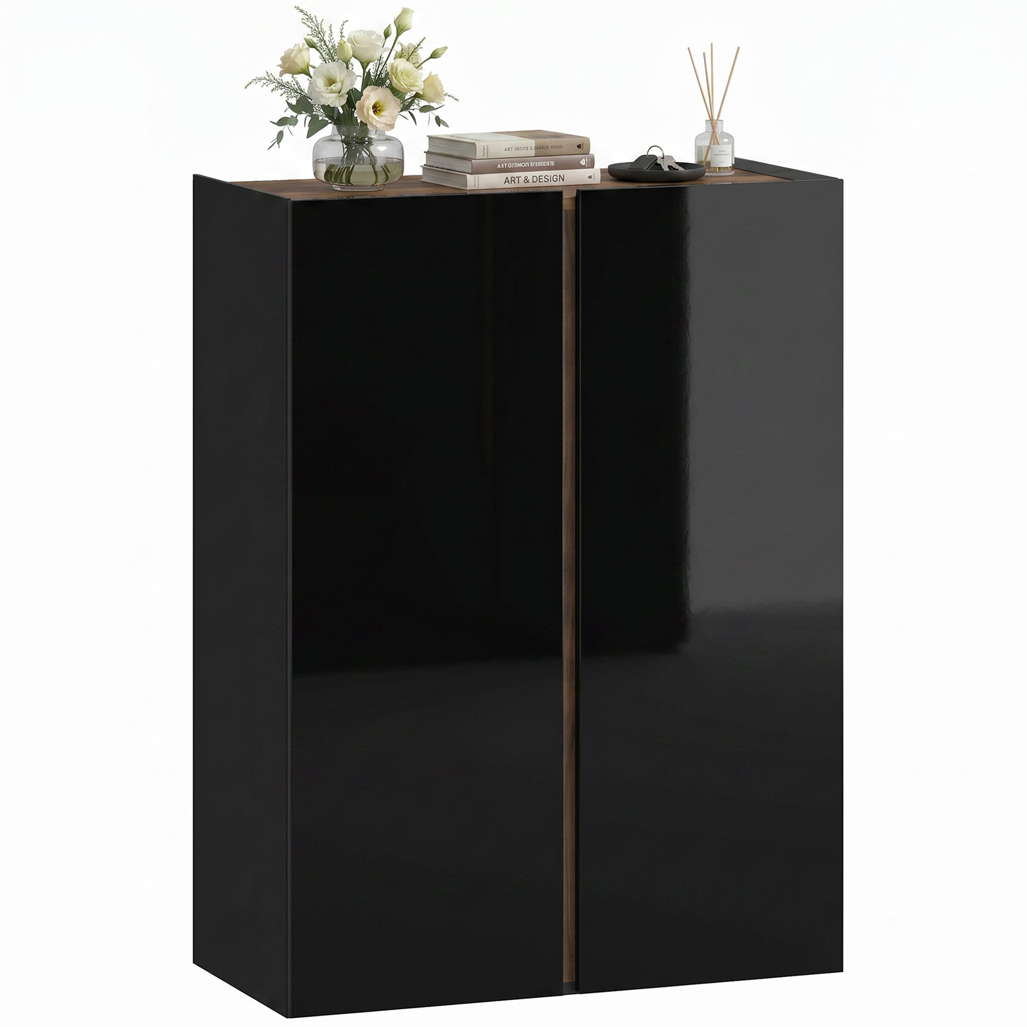 Shoe Cabinet with Soft-Close Safety Doors, 6-Tier Storage for up to 18 Pairs, Handleless Design, High-Gloss Black