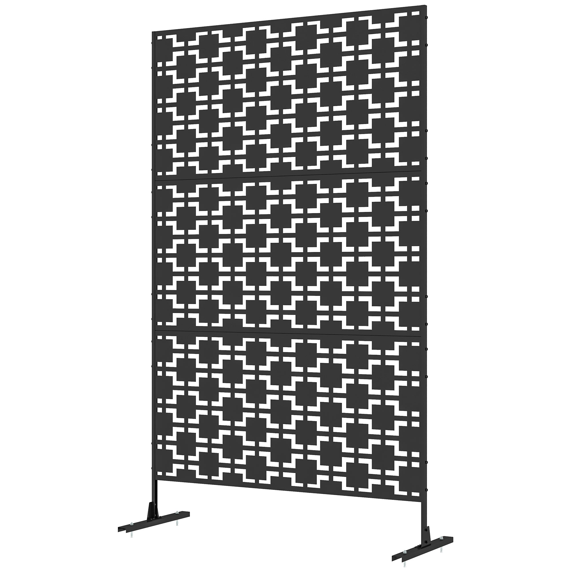 Decorative Garden Panel Outdoor Partition with Geometric Metal Cutout Design - 122 x 45 x 198 cm, black