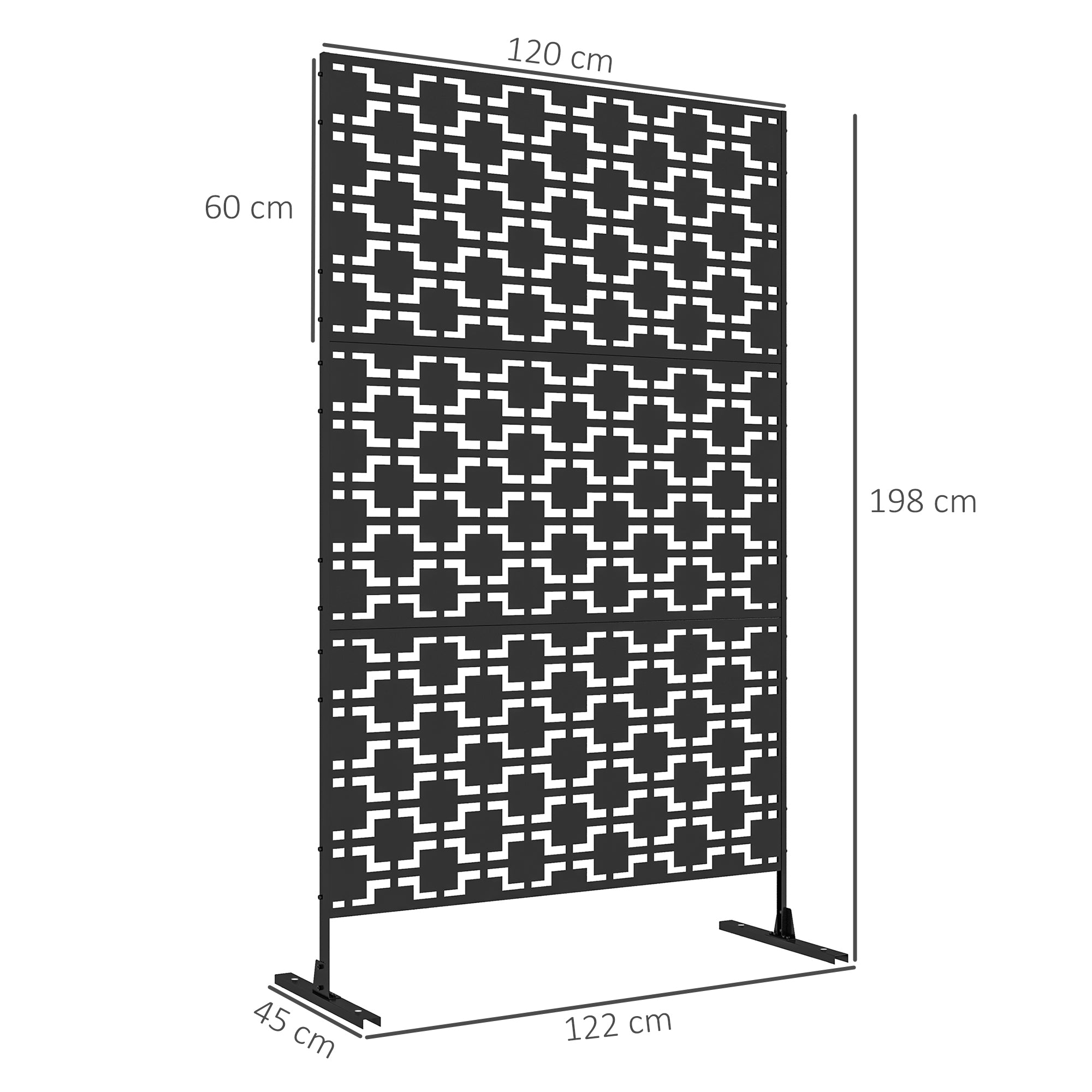 Decorative Garden Panel Outdoor Partition with Geometric Metal Cutout Design - 122 x 45 x 198 cm, black