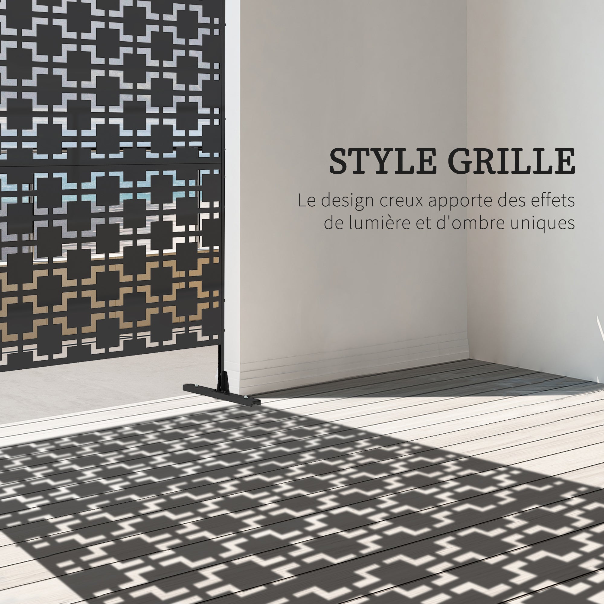 Decorative Garden Panel Outdoor Partition with Geometric Metal Cutout Design - 122 x 45 x 198 cm, black