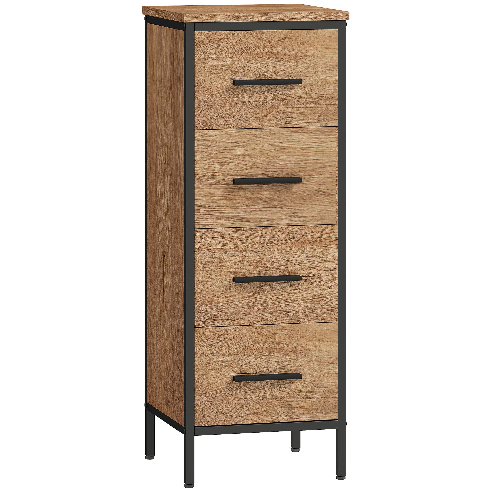 Bathroom Cabinet Narrow Bathroom Unit with 4 Drawers and Steel Frame 11.8x11.8x32.3 inches Oak