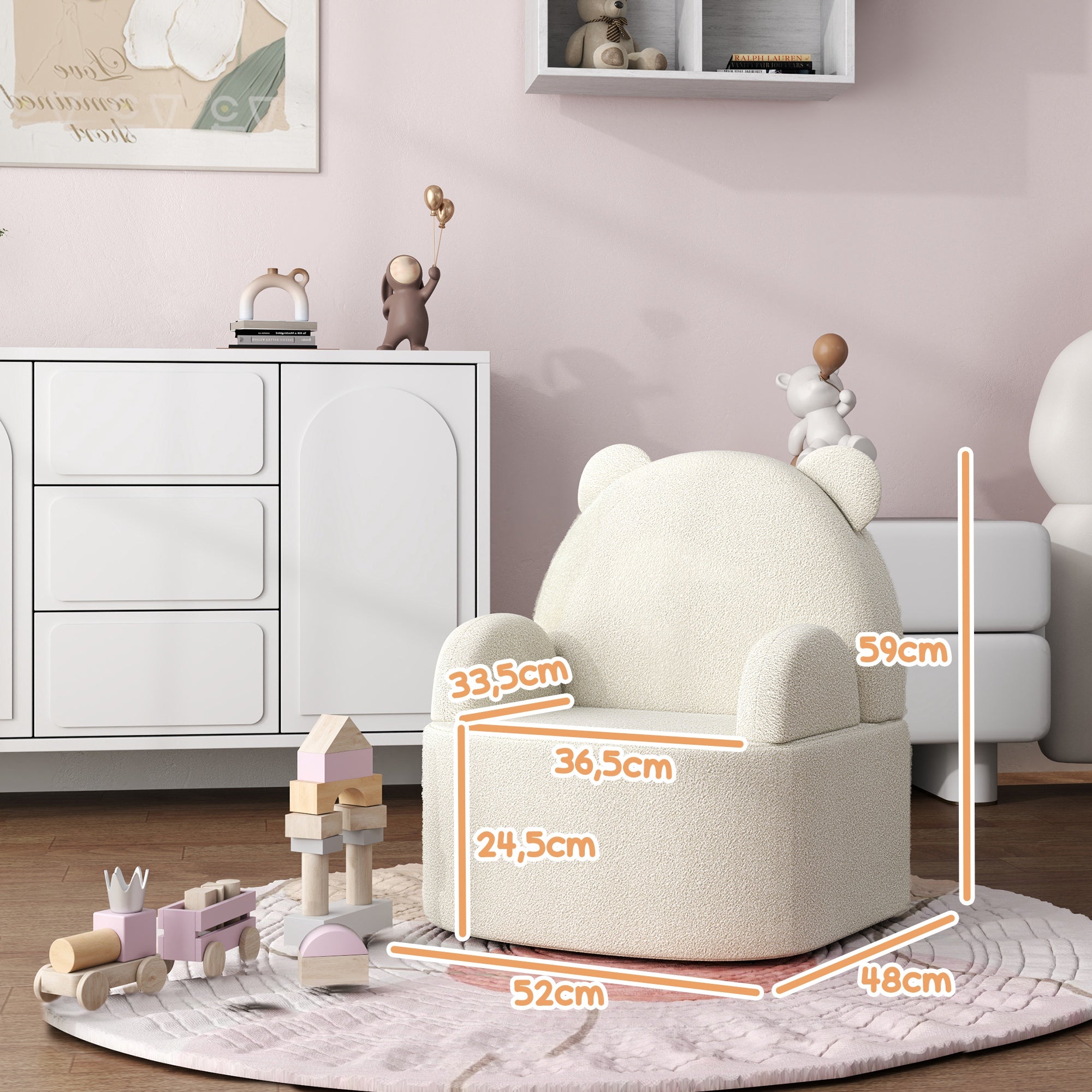 Kids Chair, Kids Sofa with Soft Teddy Fleece, Bear Shape, Children's Chair for Kids from 1.5 Years Old, Children's Room, Playroom, Beige