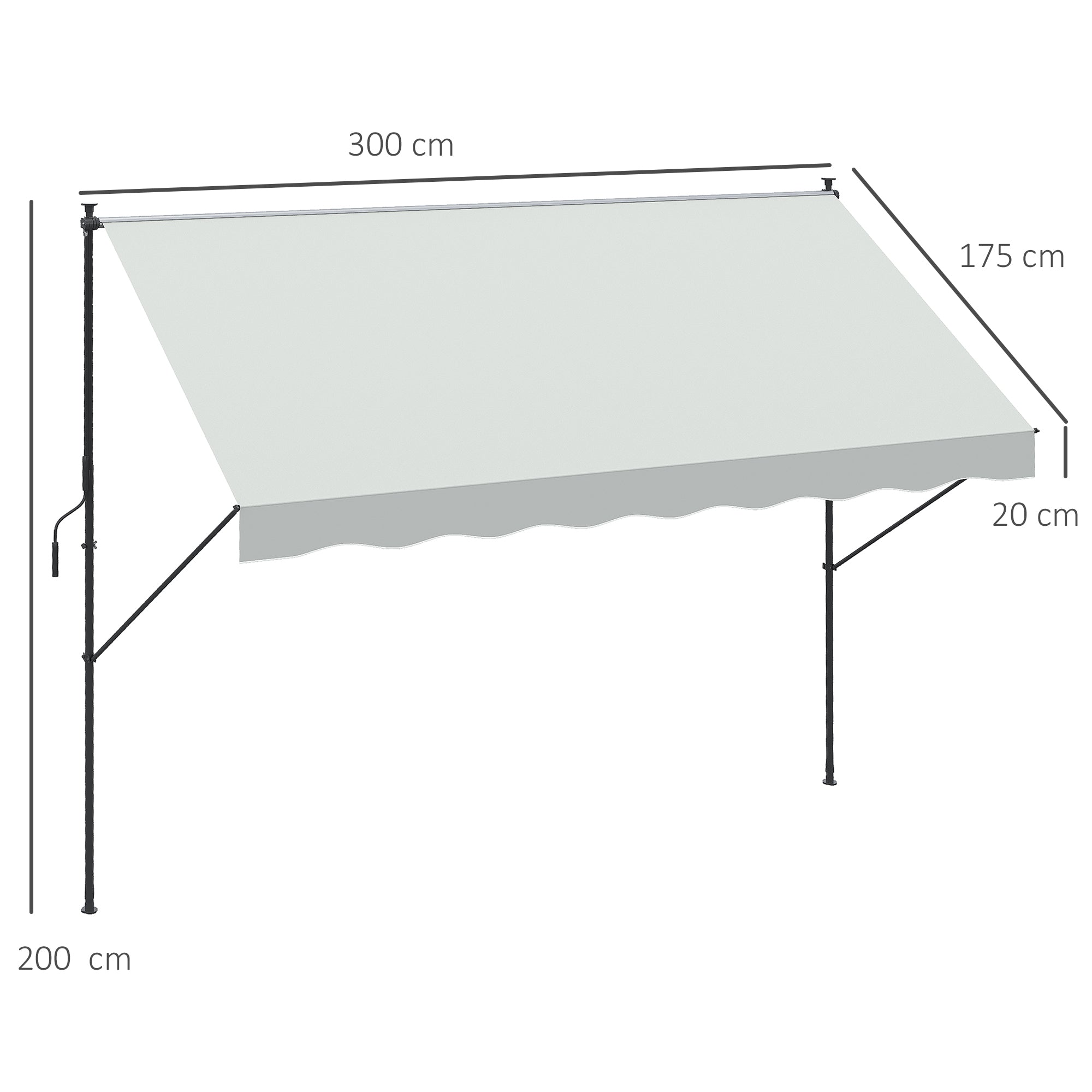 Retractable Manual Awning 3x1.75 m Outdoor Terrace Awning Adjustable Height with Crank 210-310 cm No Drill for Balcony Garden Cream