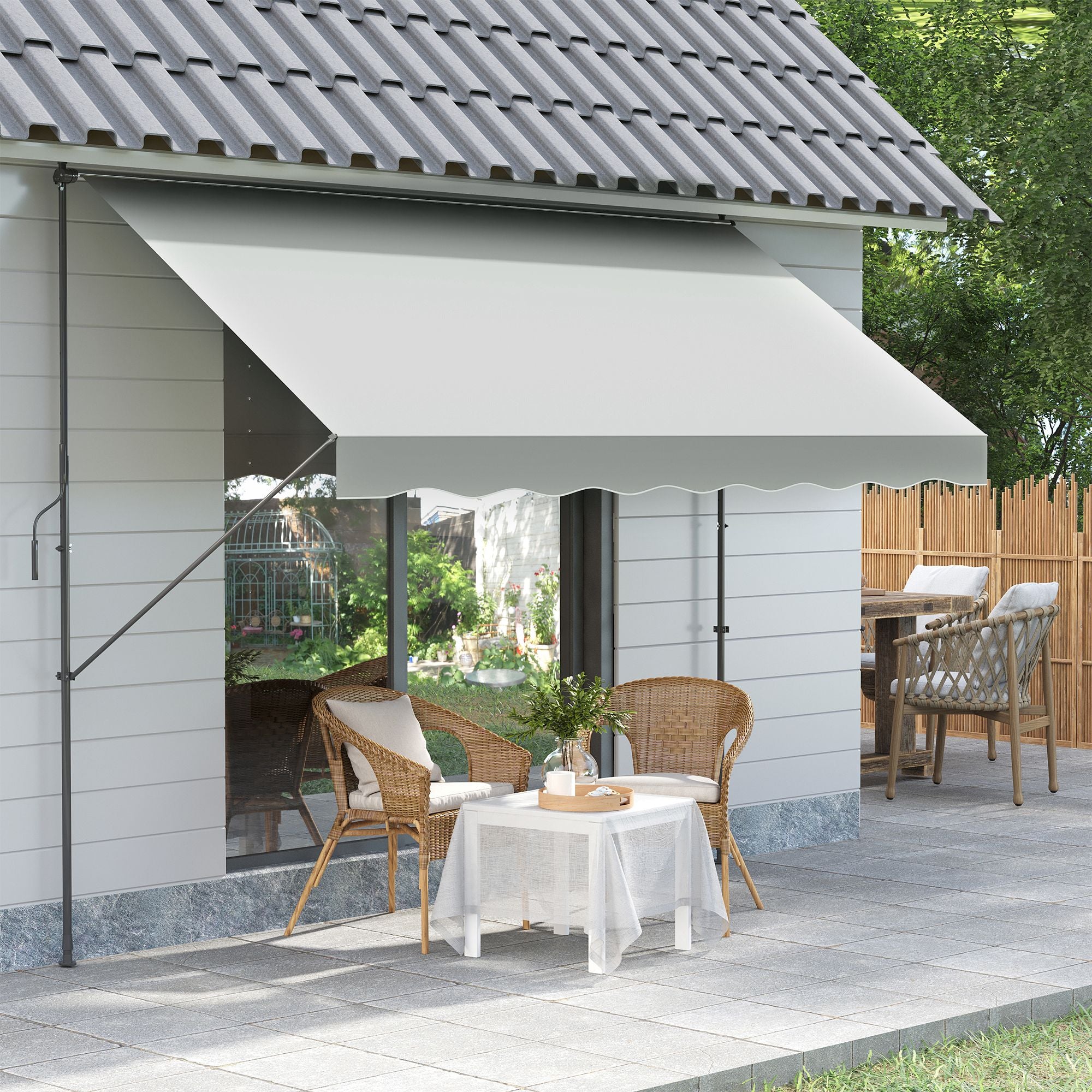 Retractable Manual Awning 3x1.75 m Outdoor Terrace Awning Adjustable Height with Crank 210-310 cm No Drill for Balcony Garden Cream