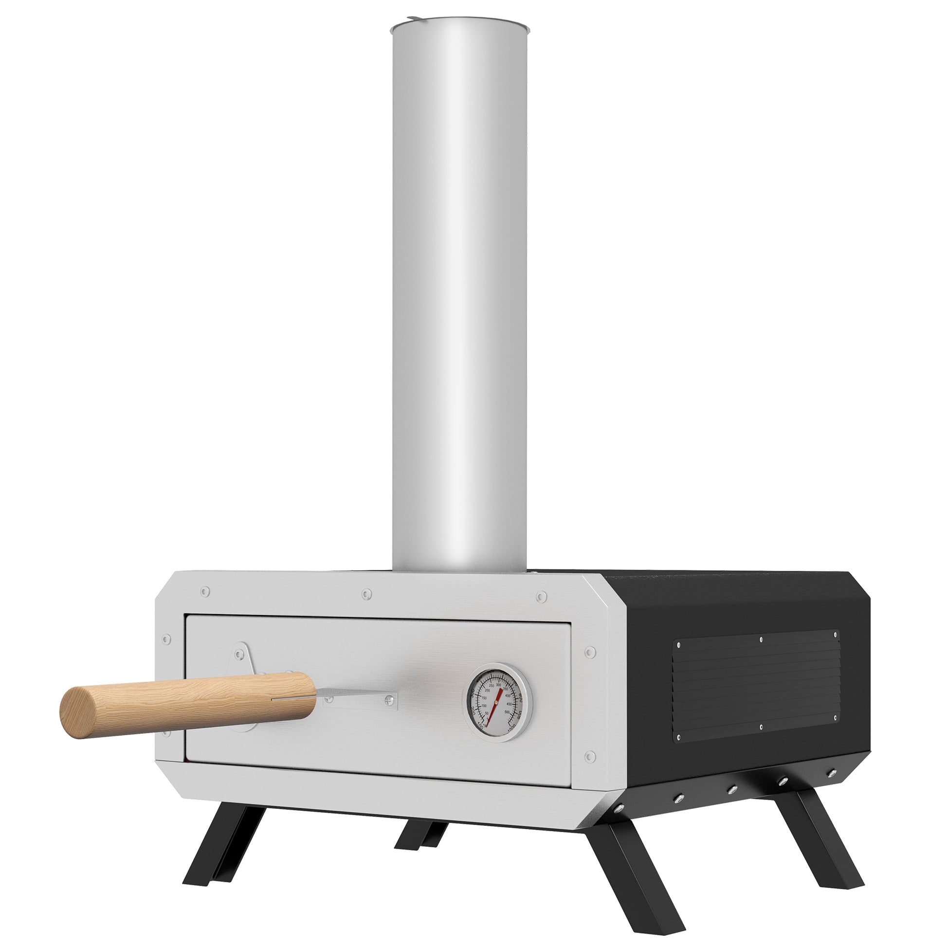 2-In-1 Pizza Oven Outdoor with Pizza Stone Wood-Fired Oven Pizza Peel Pizza Paddle Grill Oven for BBQ Steel Black