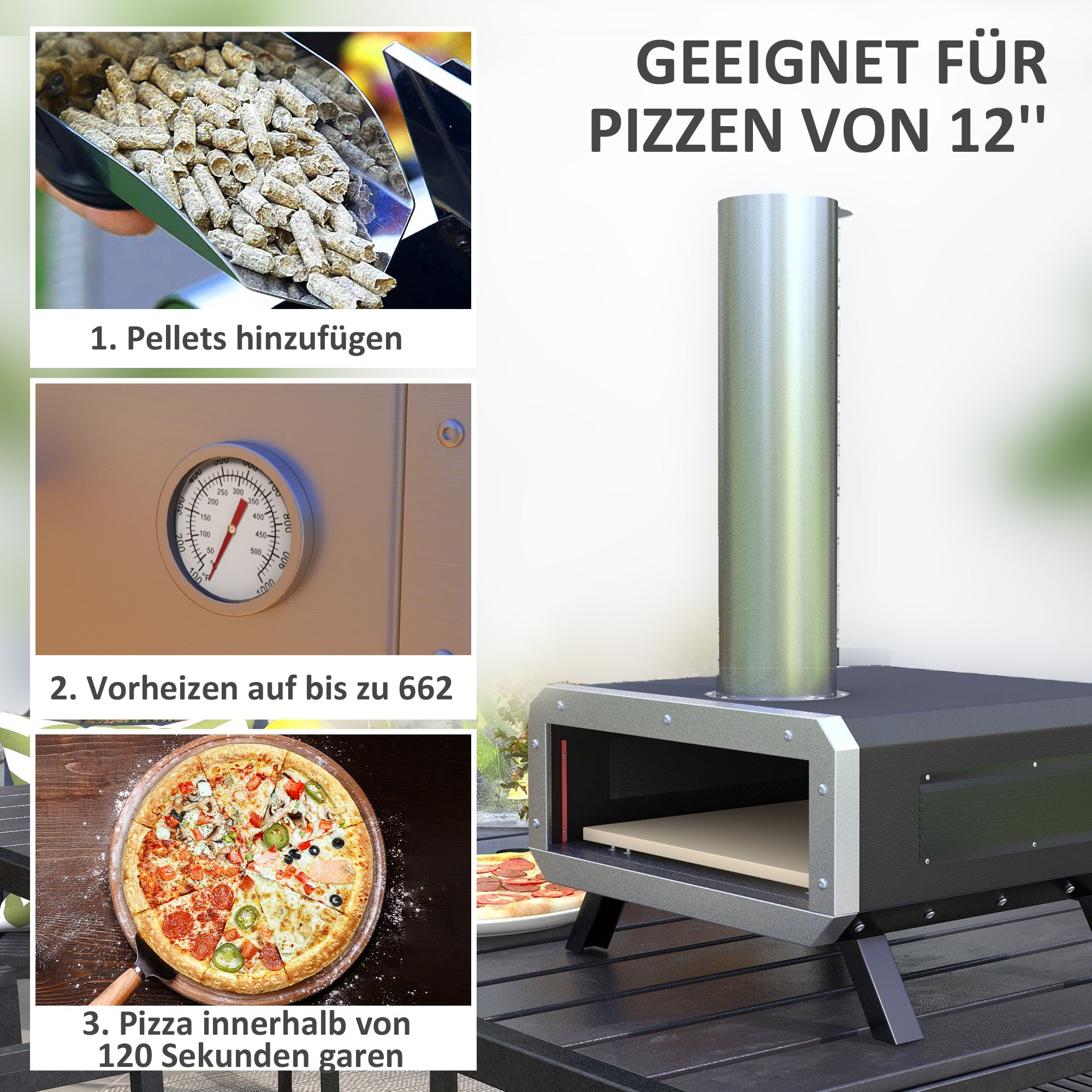 2-In-1 Pizza Oven Outdoor with Pizza Stone Wood-Fired Oven Pizza Peel Pizza Paddle Grill Oven for BBQ Steel Black