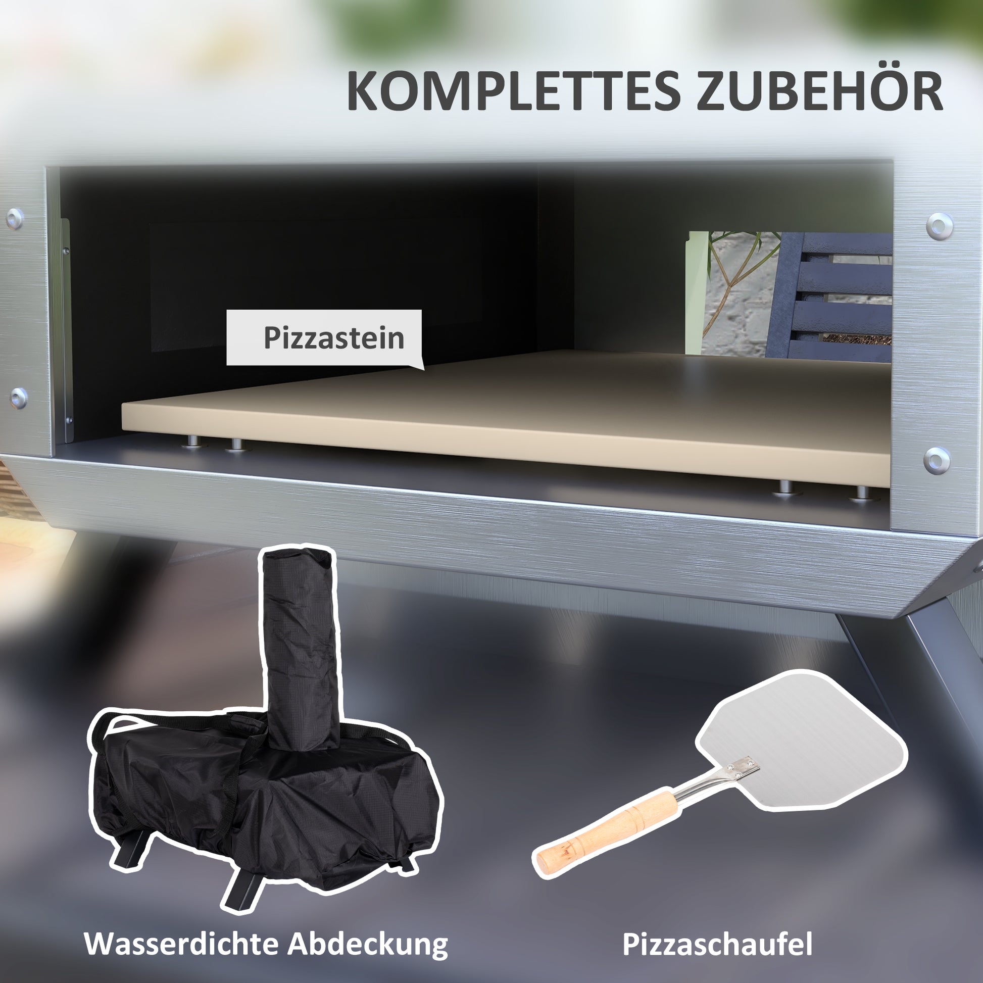 2-In-1 Pizza Oven Outdoor with Pizza Stone Wood-Fired Oven Pizza Peel Pizza Paddle Grill Oven for BBQ Steel Black
