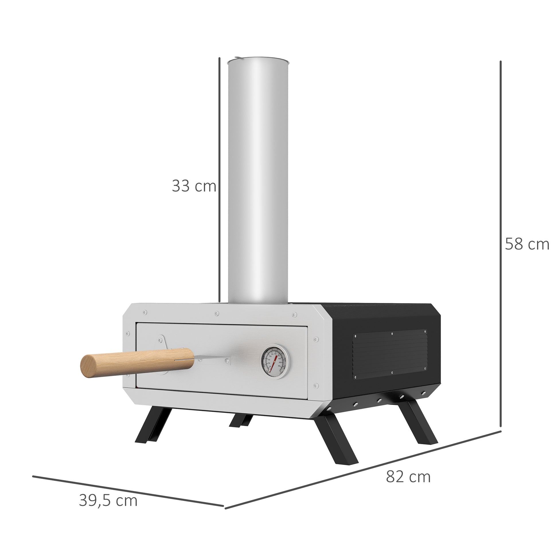 2-In-1 Pizza Oven Outdoor with Pizza Stone Wood-Fired Oven Pizza Peel Pizza Paddle Grill Oven for BBQ Steel Black
