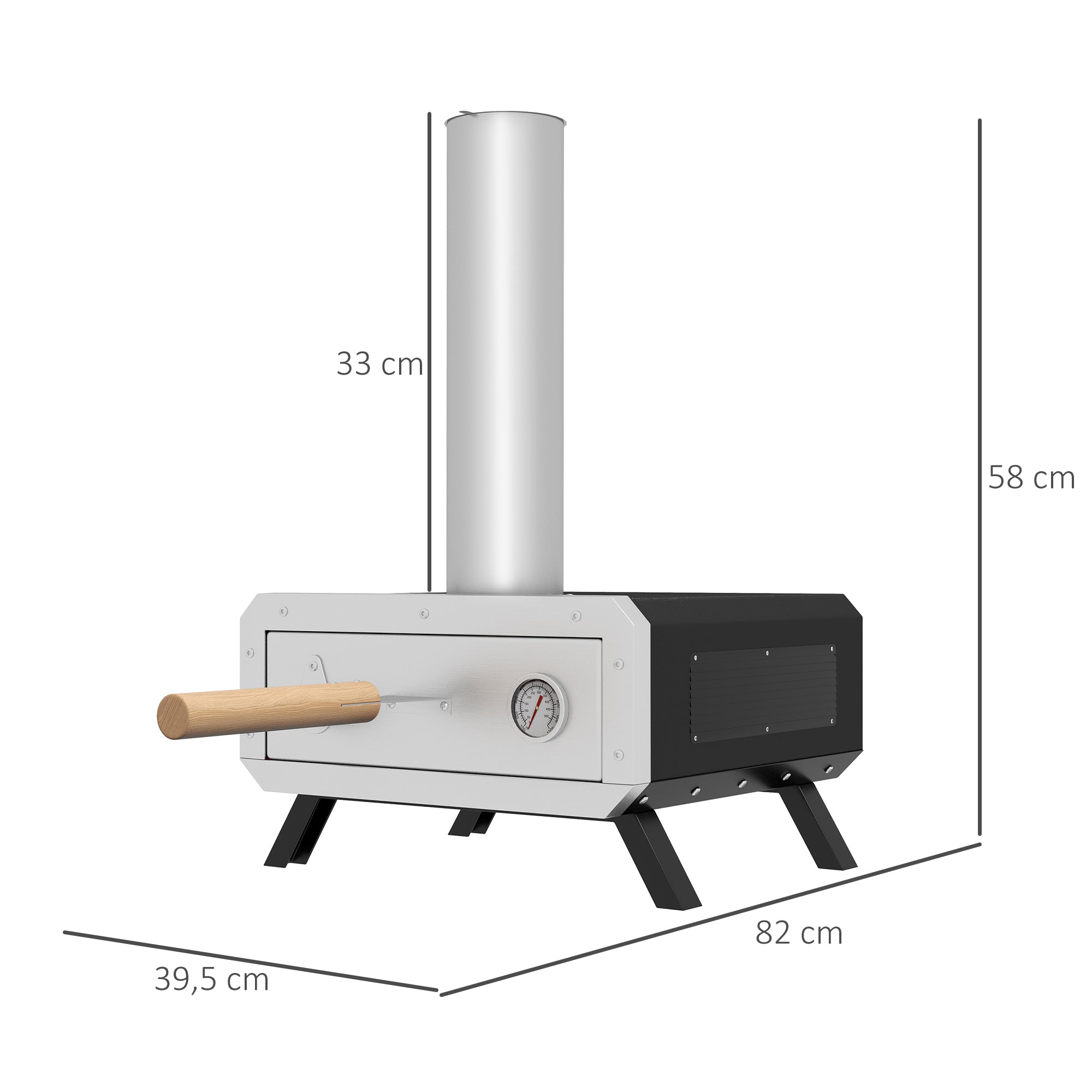 2-In-1 Pizza Oven Outdoor with Pizza Stone Wood-Fired Oven Pizza Peel Pizza Paddle Grill Oven for BBQ Steel Black