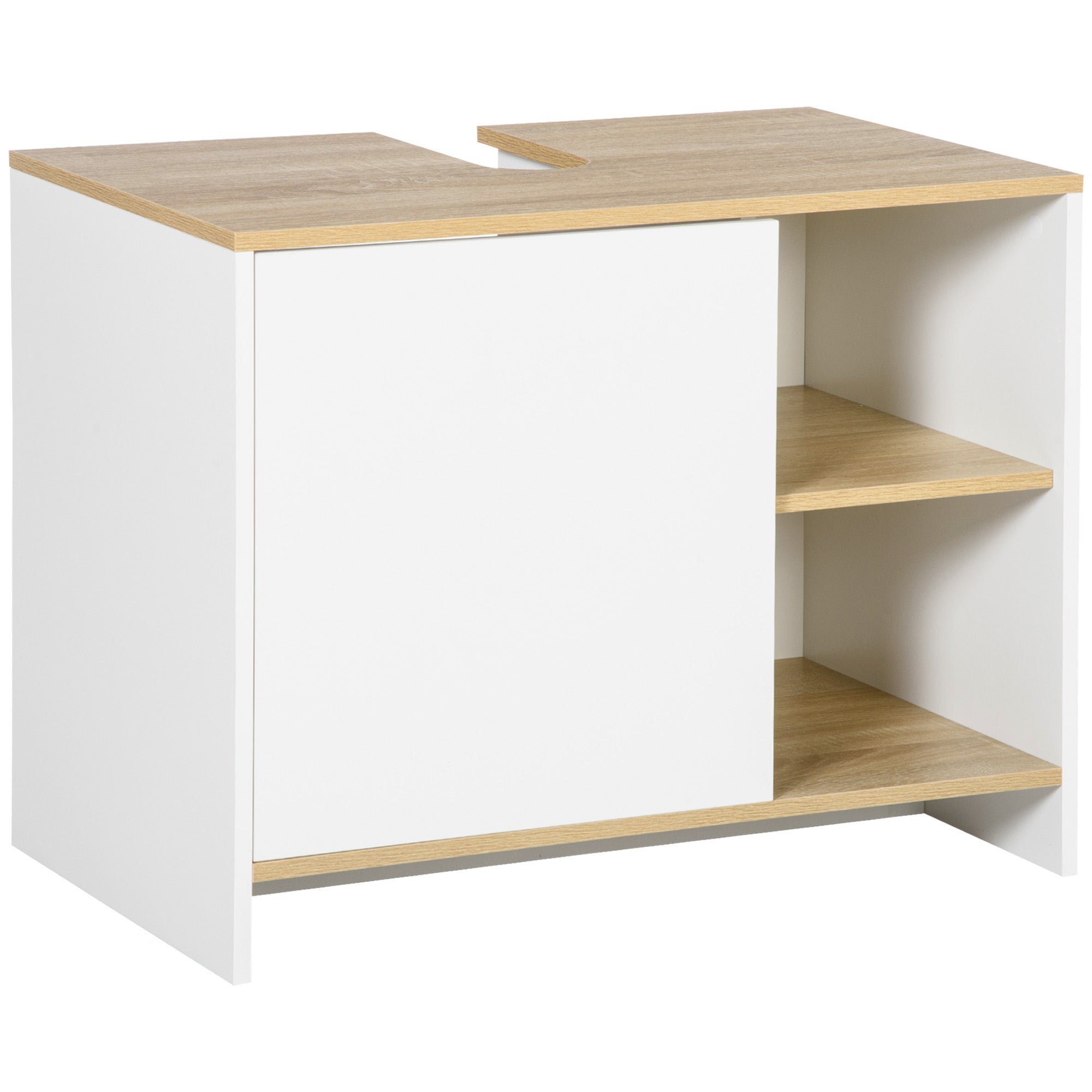 Under Sink Cabinet Modern Bathroom Cabinet with Compartments and Door 77x45x60 cm White and Natural