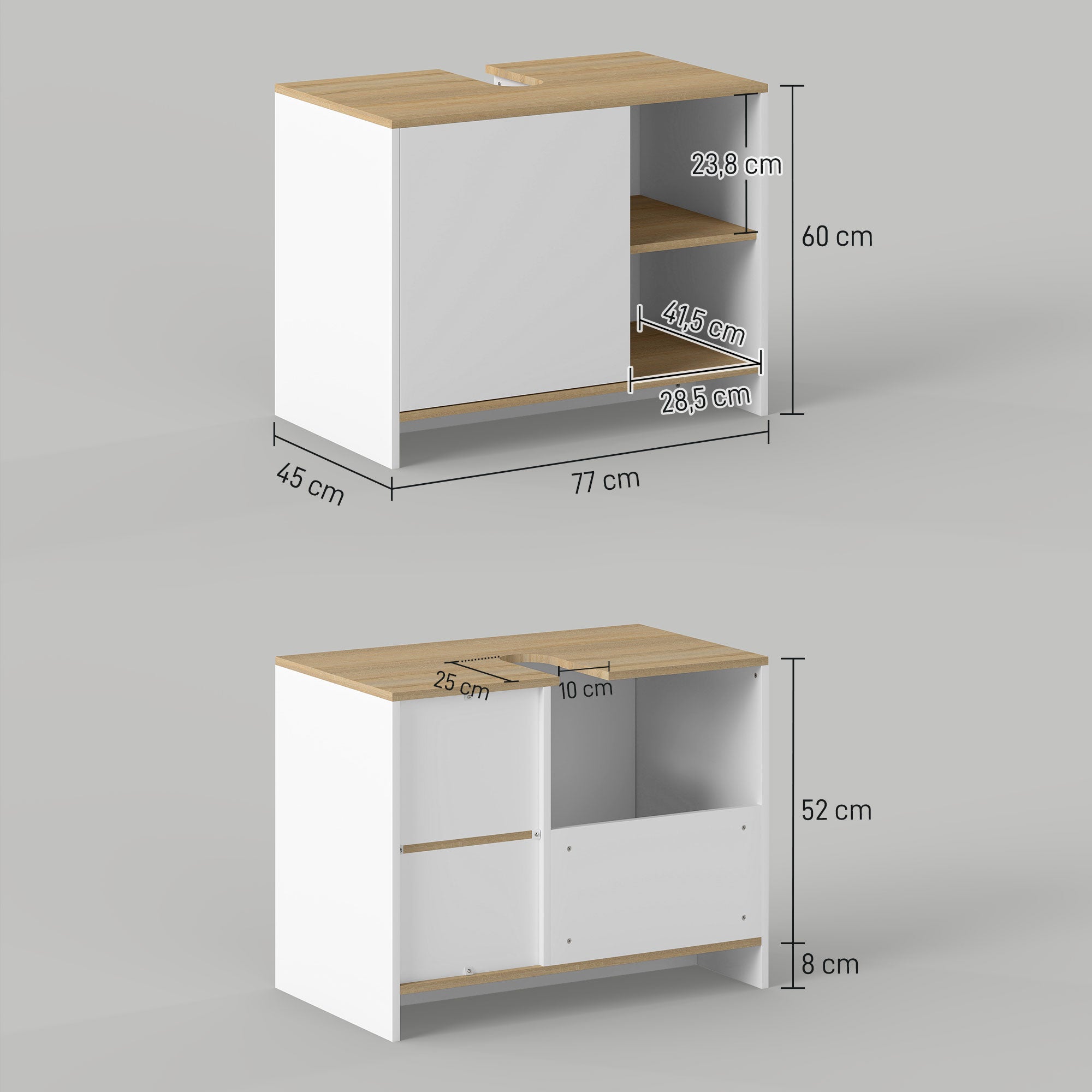 Under Sink Cabinet Modern Bathroom Cabinet with Compartments and Door 77x45x60 cm White and Natural