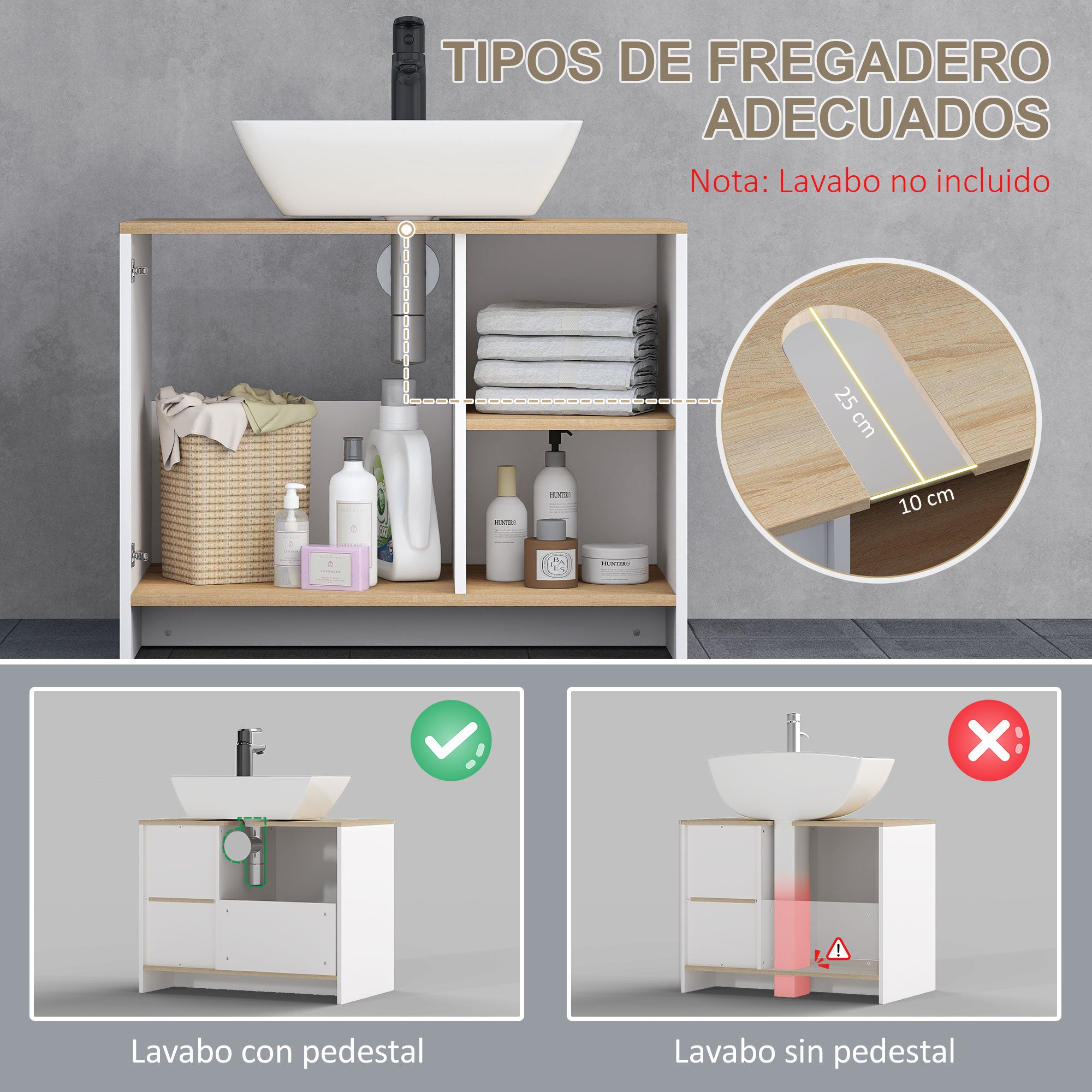 Under Sink Cabinet Modern Bathroom Cabinet with Compartments and Door 77x45x60 cm White and Natural