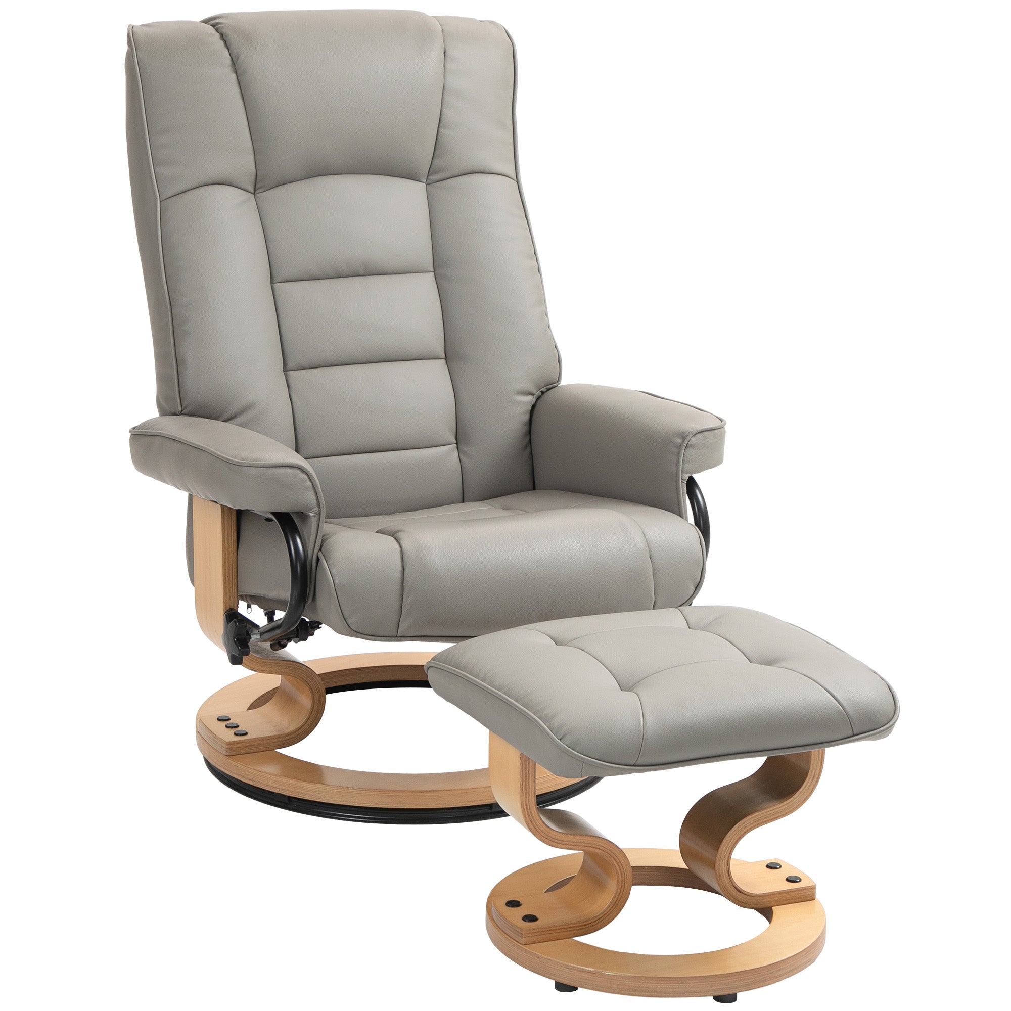 Reclining Chair with Ottoman, Swivel TV Chair with Reclining Function, TV Chair with Wooden Frame, up to 150 kg Capacity, for Living Room, Faux Leather, Gray