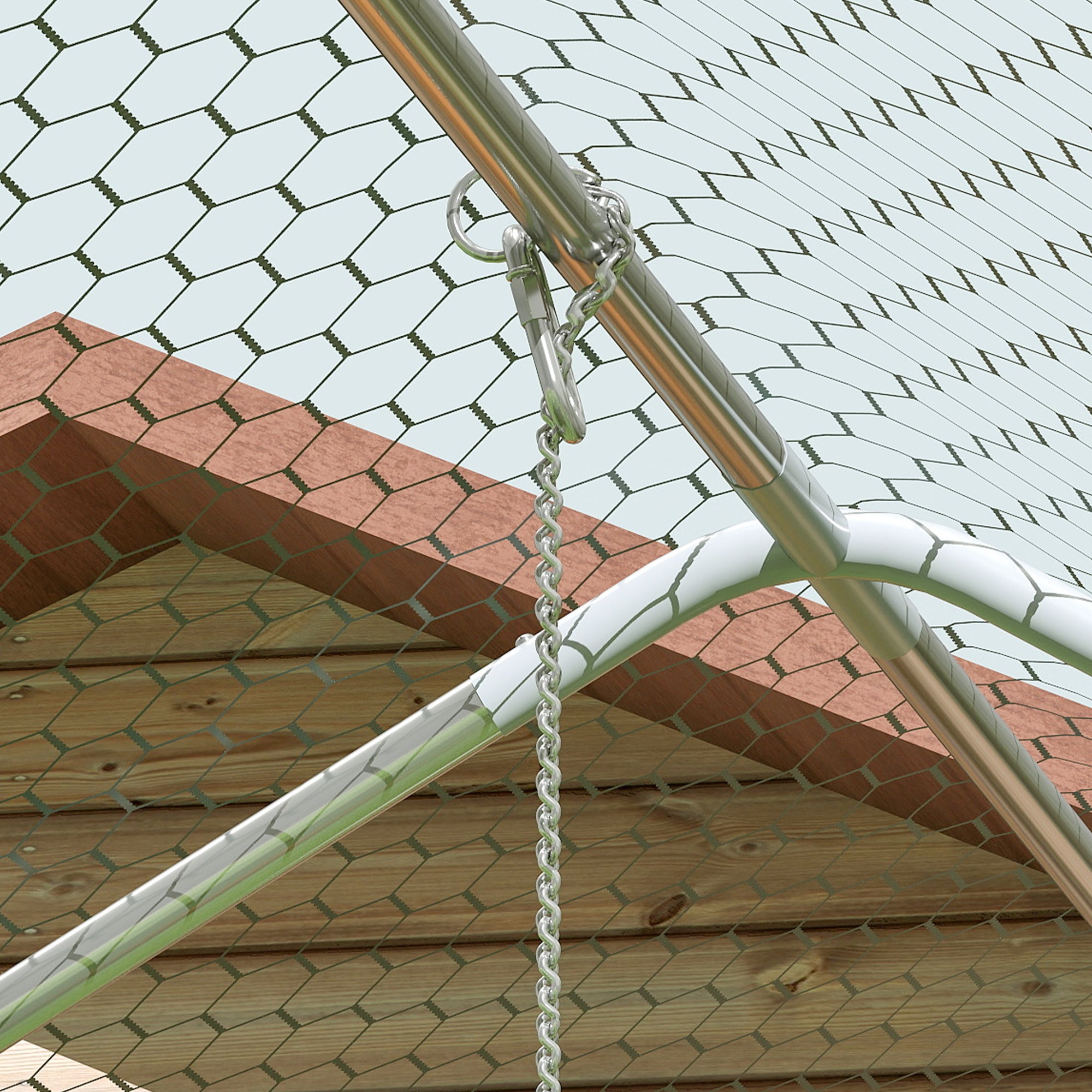 Chicken Coop Run made of Steel, 3 x 8 x 1.95m Chicken Cage with UV-Resistant Cover, Feeding Door, Hanging Feeder, Perch, Chicken Enclosure for 24-30 Chickens, Small Animals, Silver