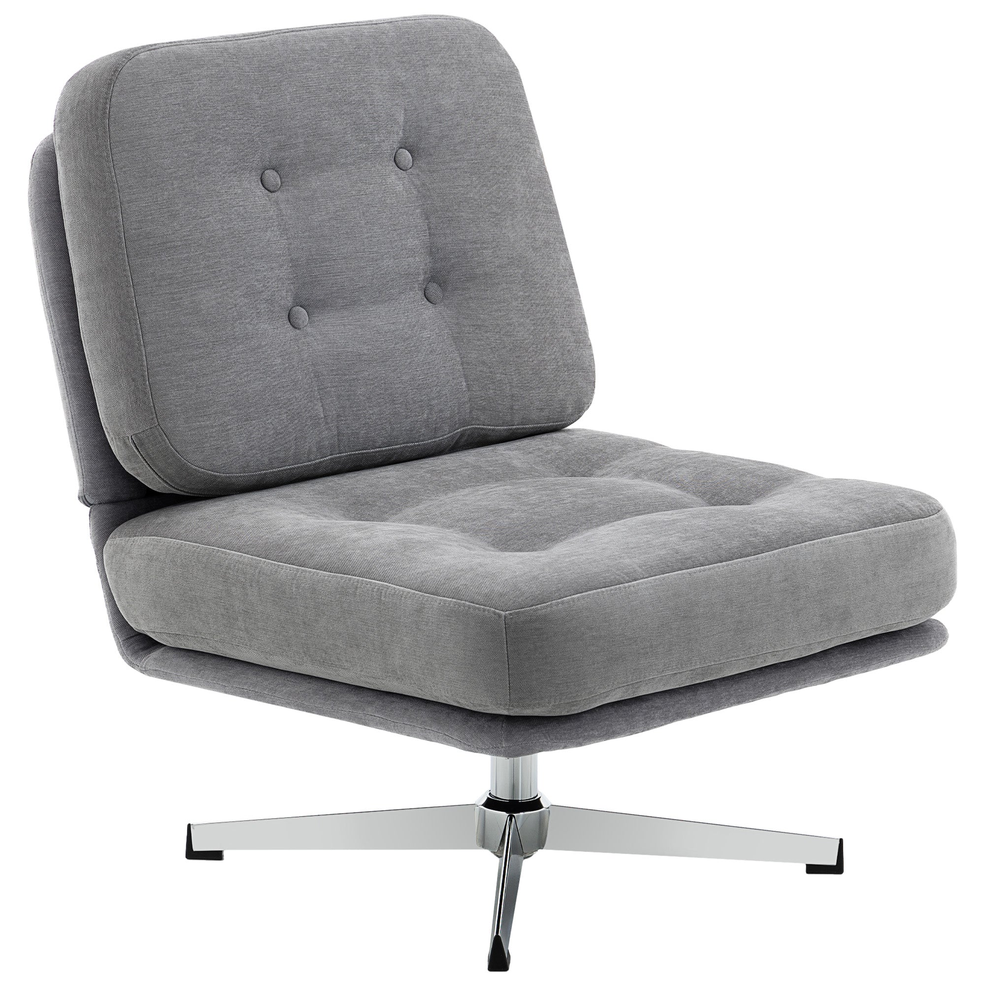 360° Swivel Chenille Lounge Chair — Extra-Wide Padded Reading Chair with Metal Legs, Light Gray