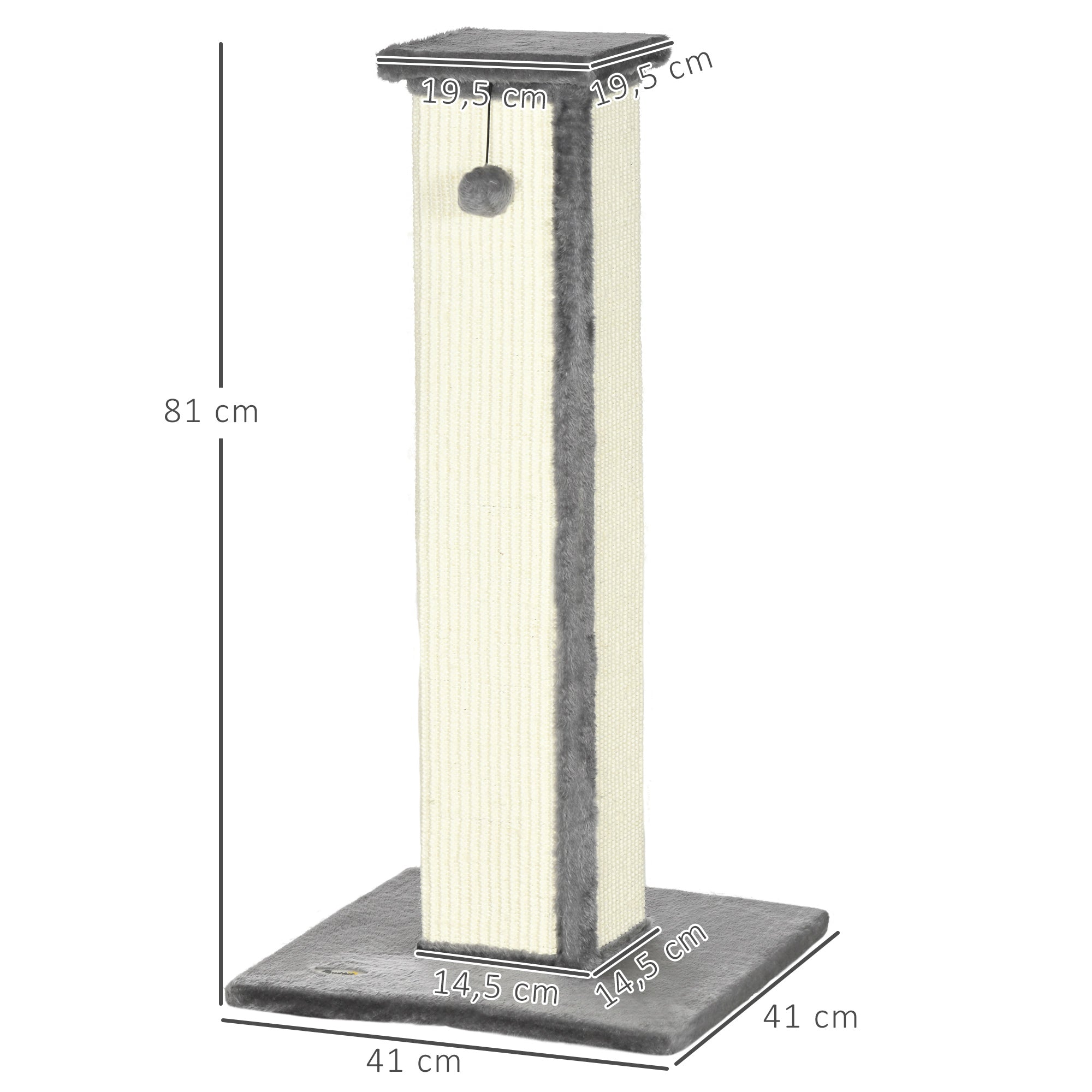 Scratching Post, 81cm Scratching Column, Sisal Cat Scratching Tree with Play Ball, Cat Scratching Furniture for Cats up to 5 kg, Indoor, Gray, Cream