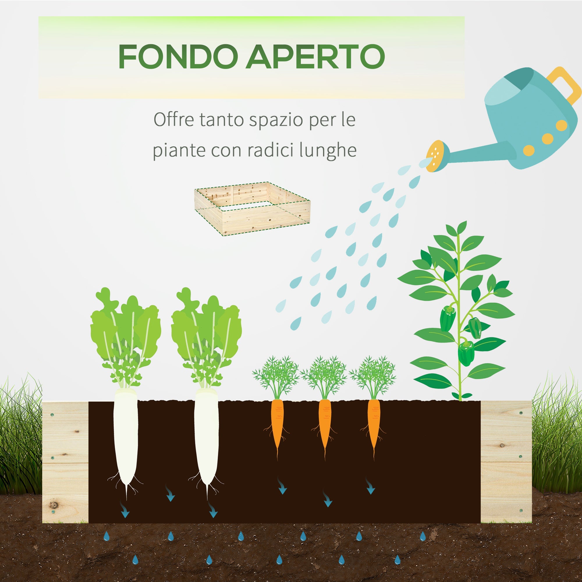 Raised Garden Bed in Wood, Garden Planter for Plants, Vegetables, and Herbs, 117x117x30cm