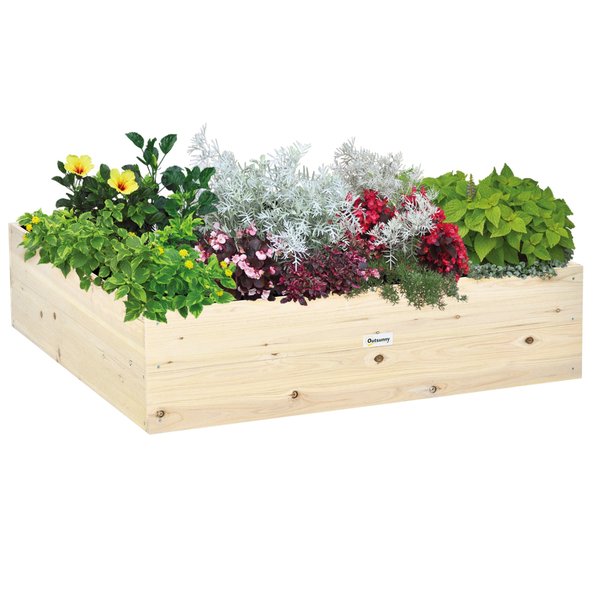Raised Garden Bed in Wood, Garden Planter for Plants, Vegetables, and Herbs, 117x117x30cm