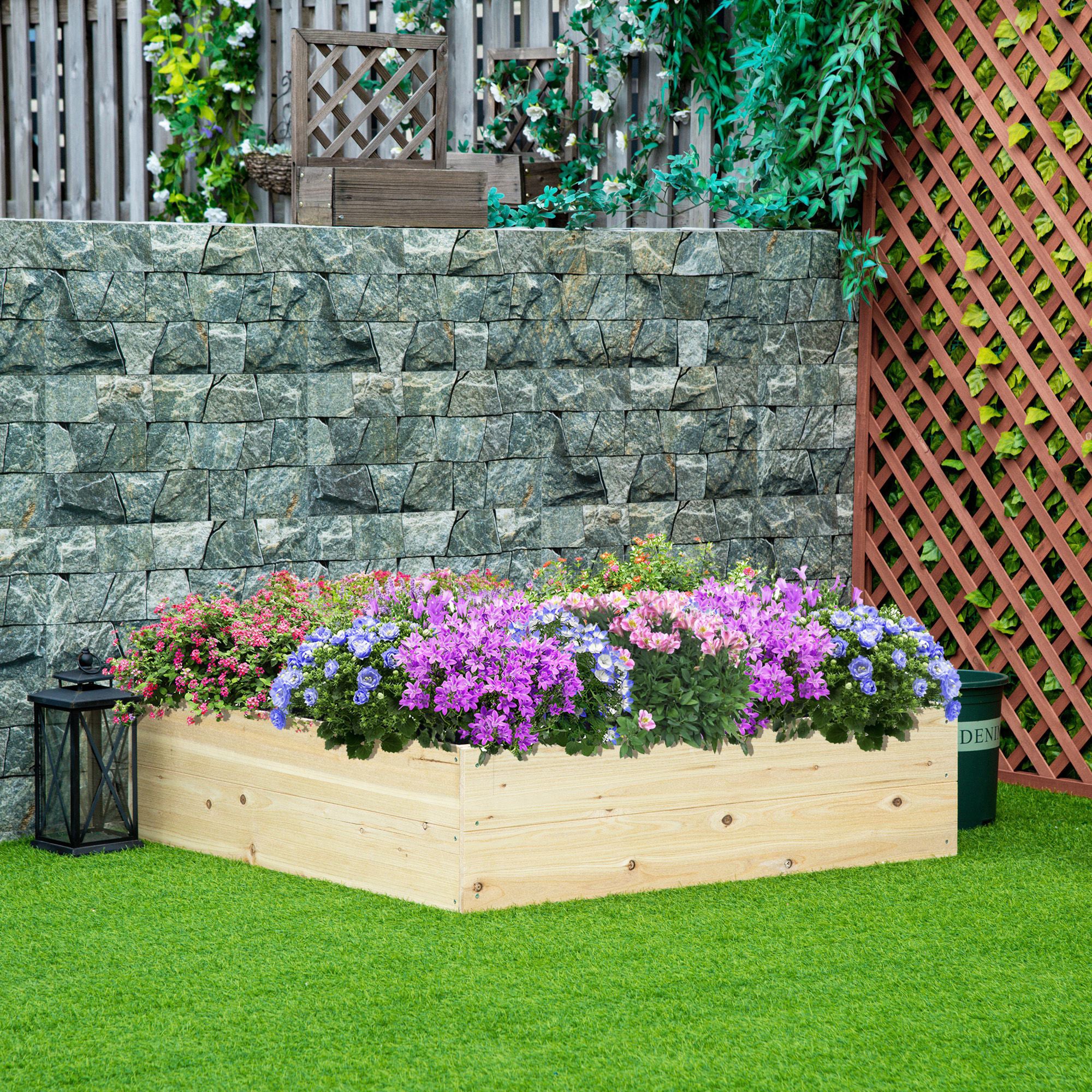 Raised Garden Bed in Wood, Garden Planter for Plants, Vegetables, and Herbs, 117x117x30cm