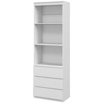 Bookcase Storage Cabinet High 180 cm with 3 Shelves and 3 Drawers in White Wood 60 x 35 x 180 cm